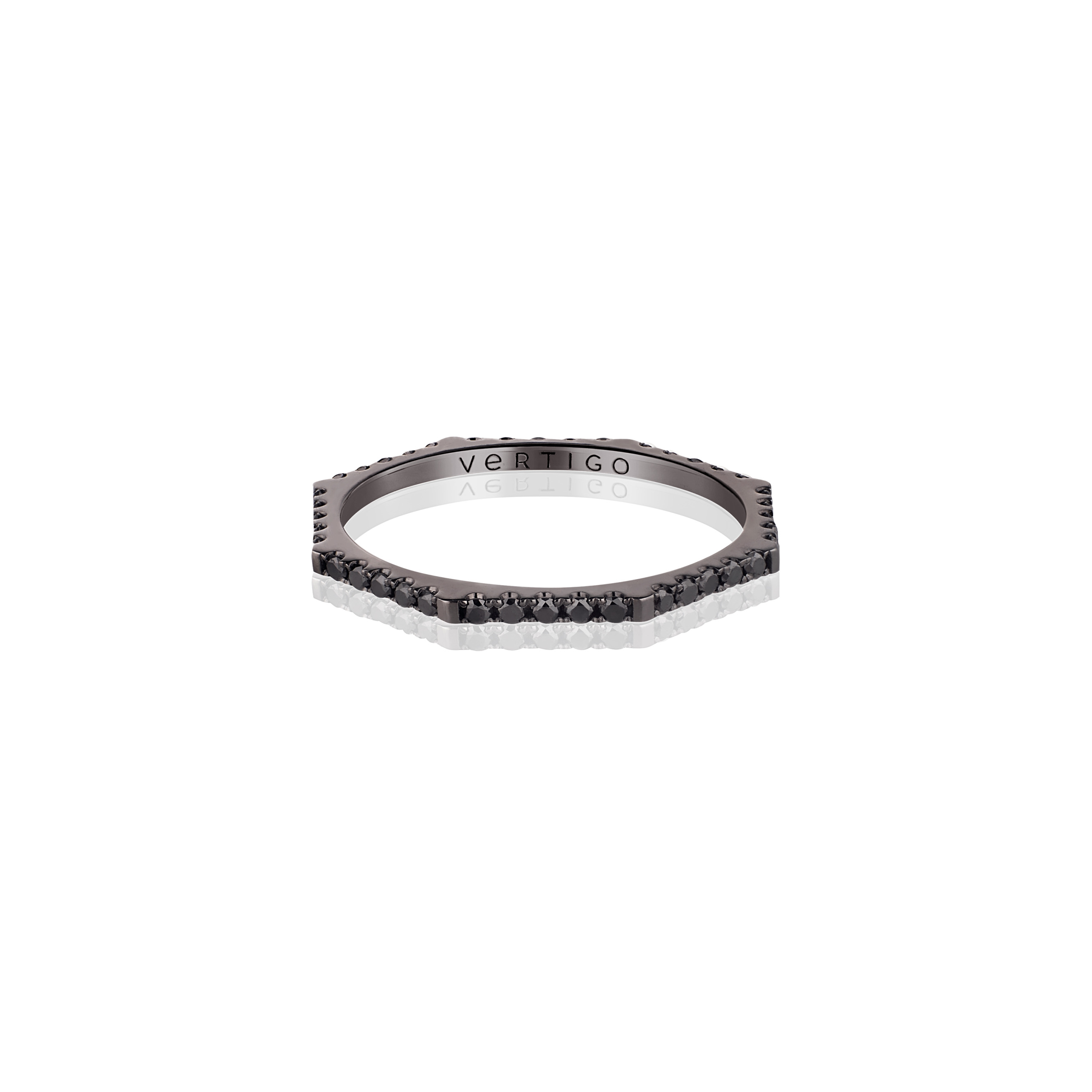 Тонкие кольца Vertigo Jewellery Lab Кольцо HEXO diamond black 16,5р-р, белое золото 585, черные бриллианты 0,38ct, рутений