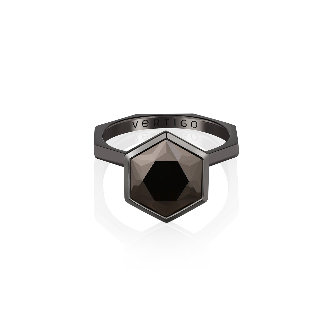 Кольца с крупной вставкой Vertigo Jewellery Lab Кольцо HEXO Geometry black 16,5р-р белое золото 585, рутений, гранат авторской огранки 4,7ct