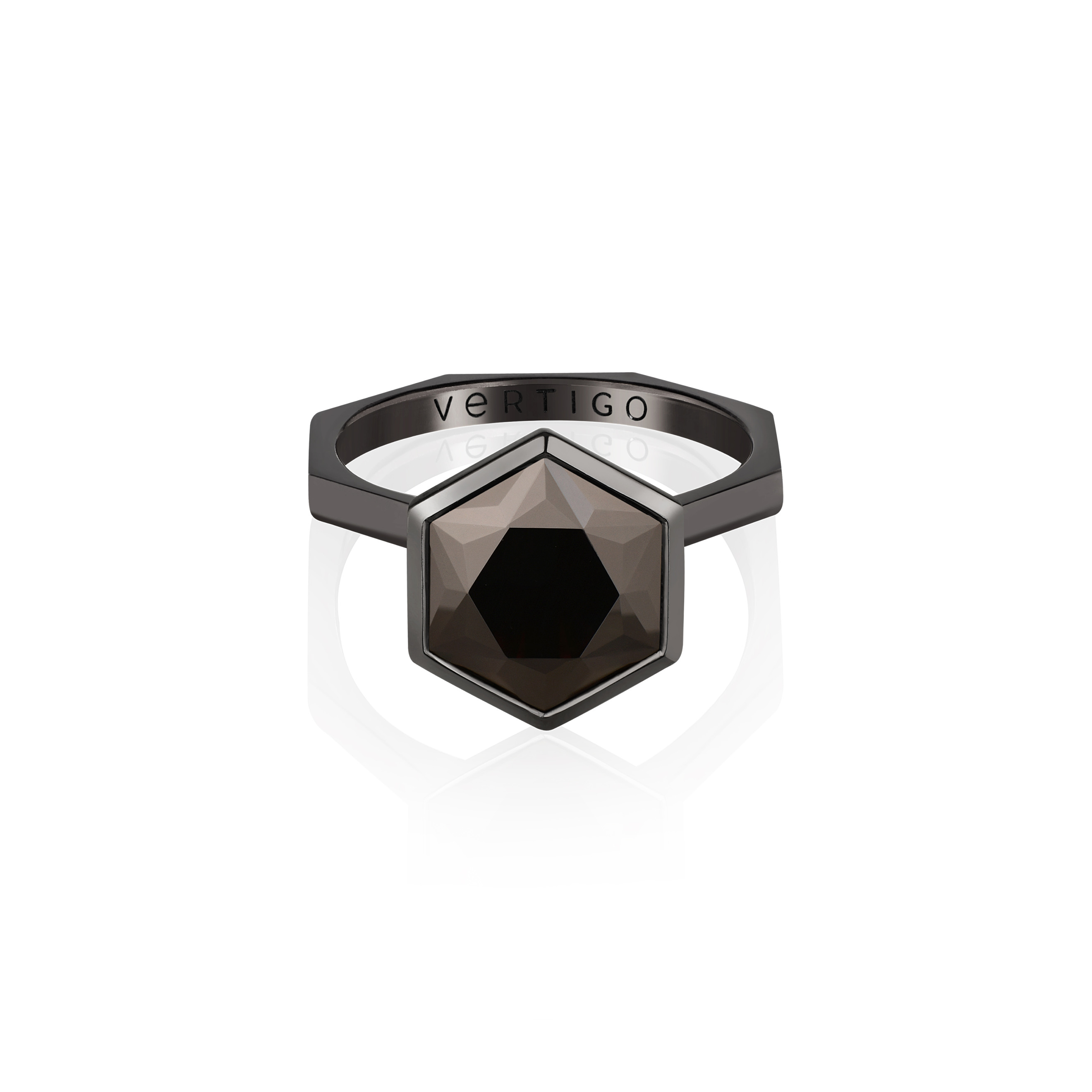 Кольца с крупной вставкой Vertigo Jewellery Lab Кольцо HEXO Geometry black 16,5р-р белое золото 585, рутений, гранат авторской огранки 4,7ct
