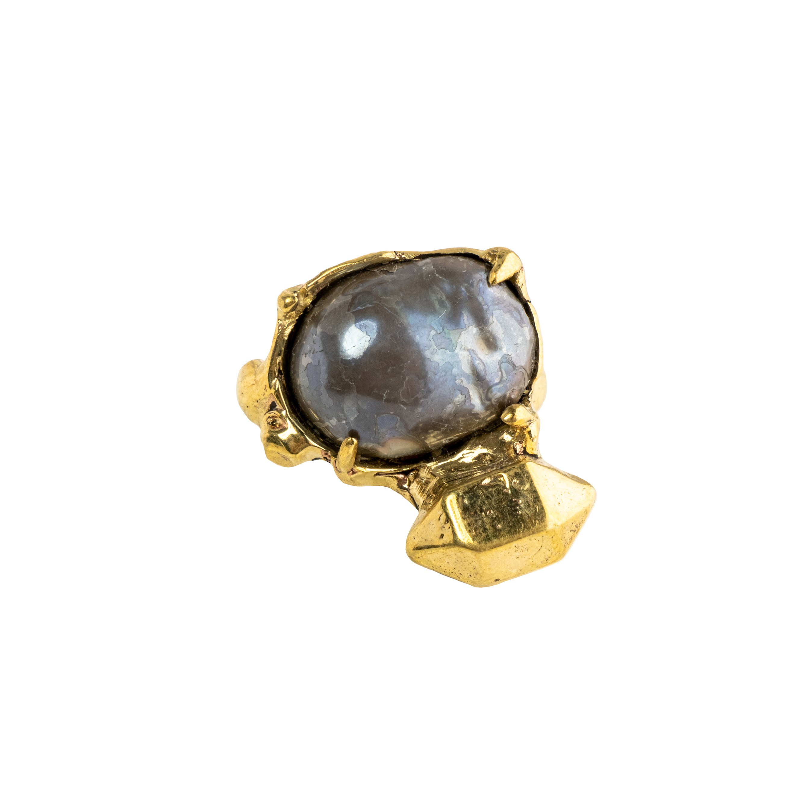 Brass ring with silver pearls