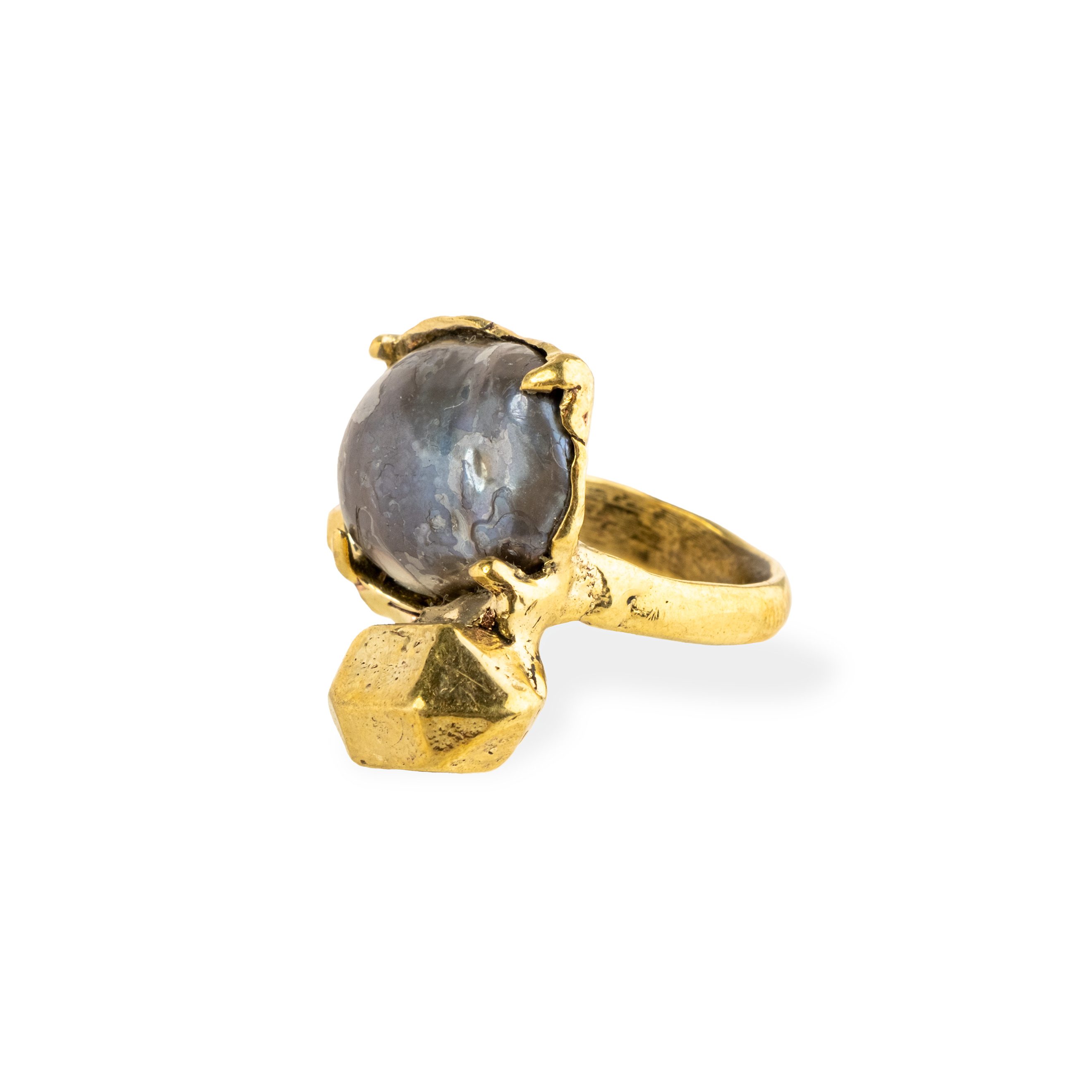 Brass ring with silver pearls