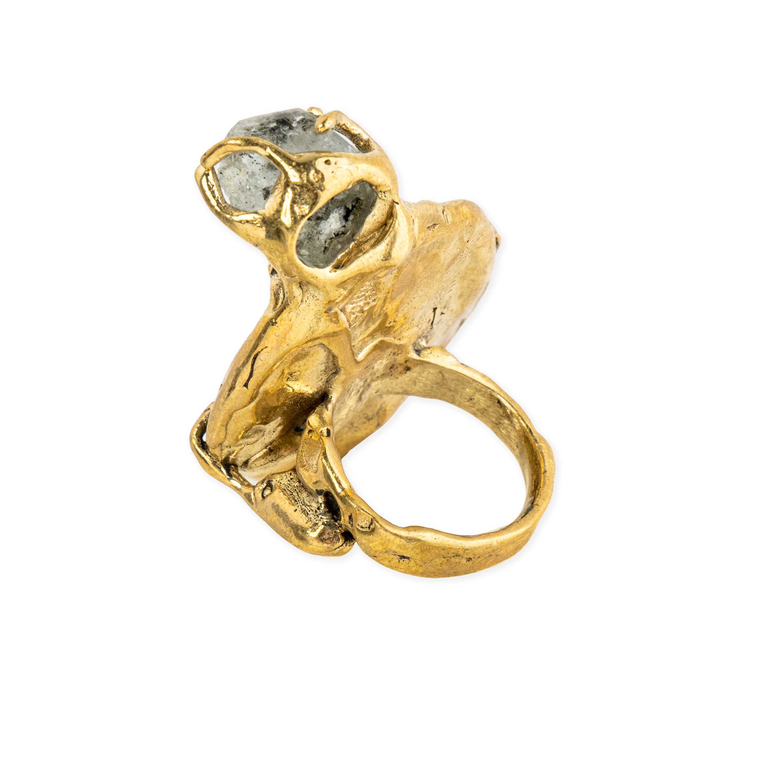 Brass ring with inserts: jasper and topaz
