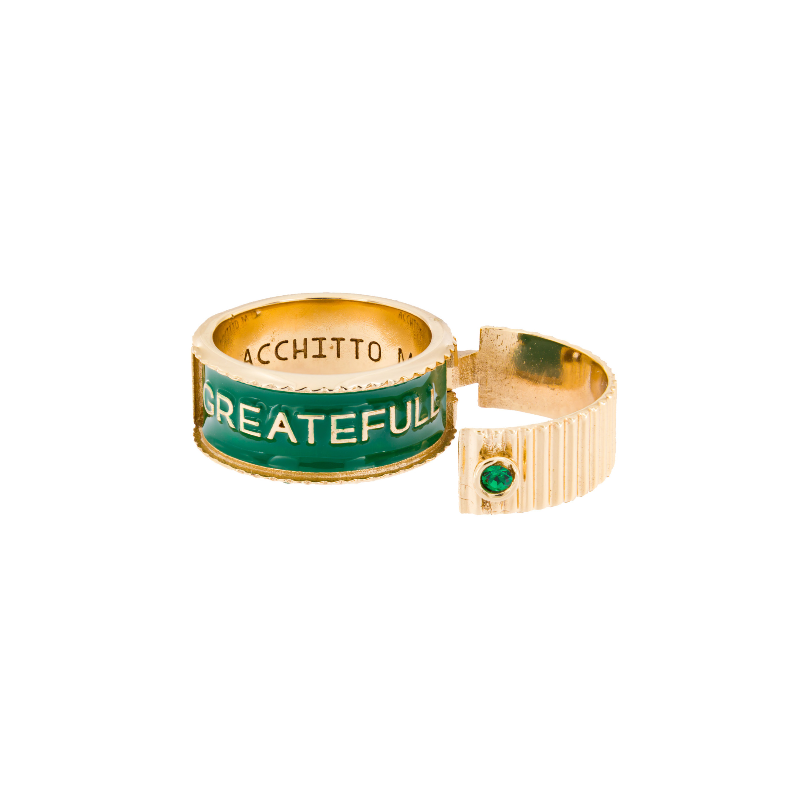 Открывающееся кольцо с зеленой эмалью APERIO GREATEFULL RING