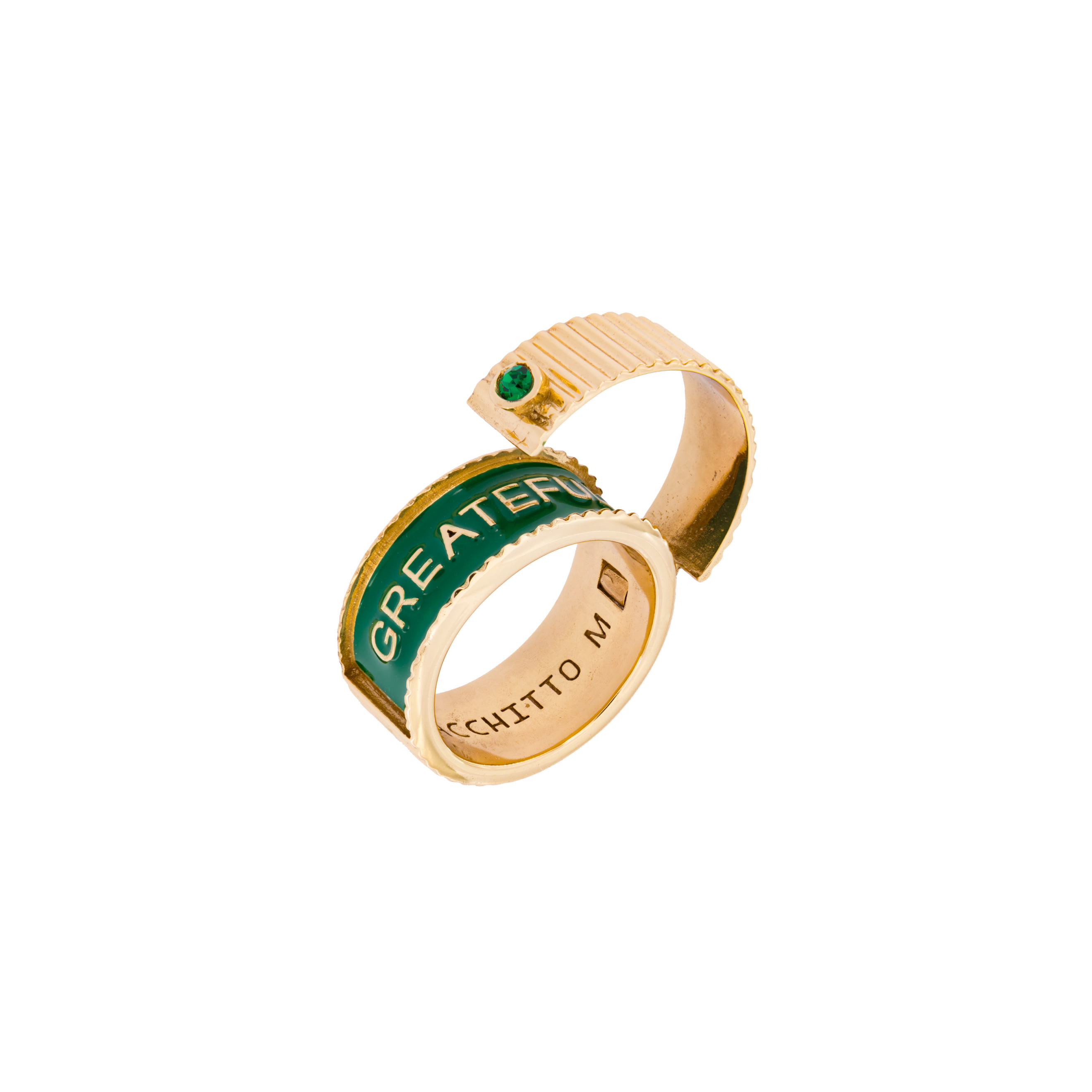 Открывающееся кольцо с зеленой эмалью APERIO GREATEFULL RING