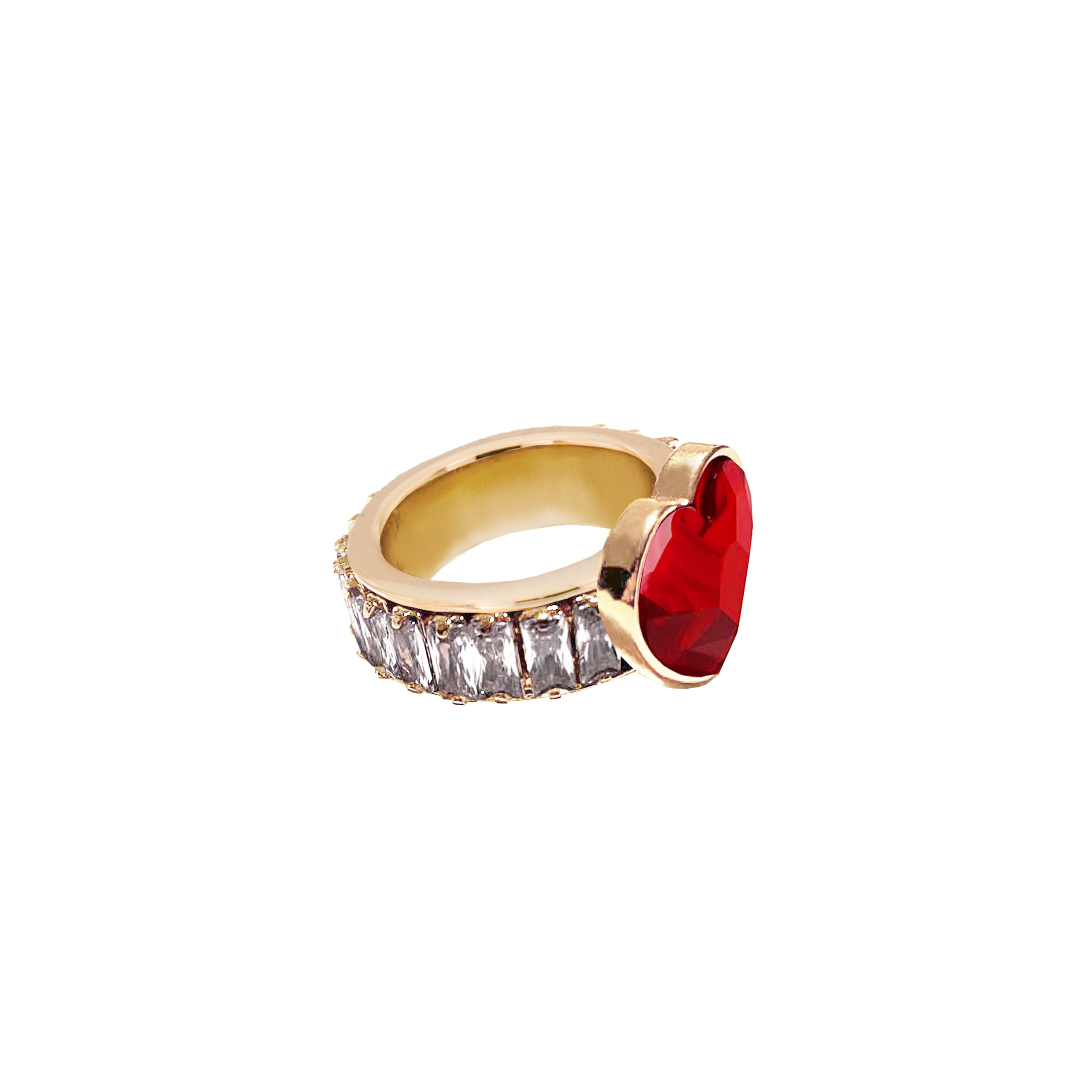 Кольцо с красным кристаллом в виде сердца ELY RING