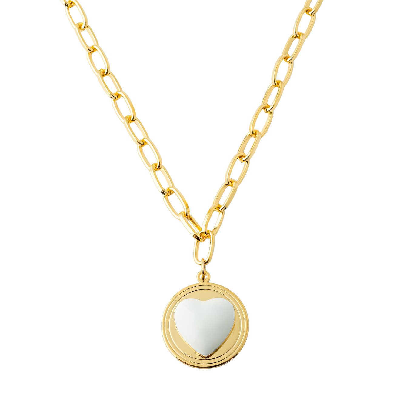 Aqua Золотистое колье-цепь с медальоном с белым сердцем цена и фото
