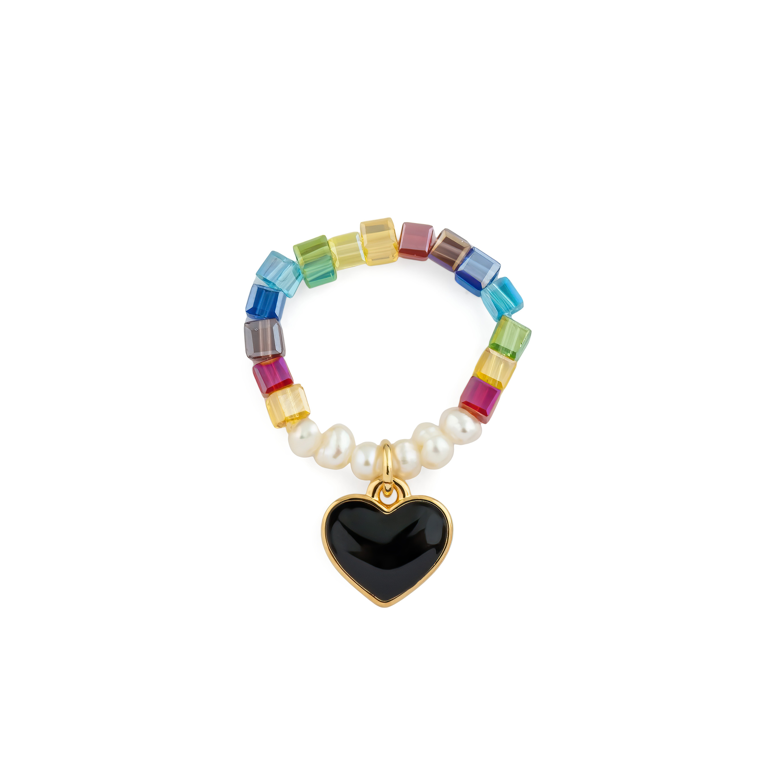 Beaded ring with a black heart