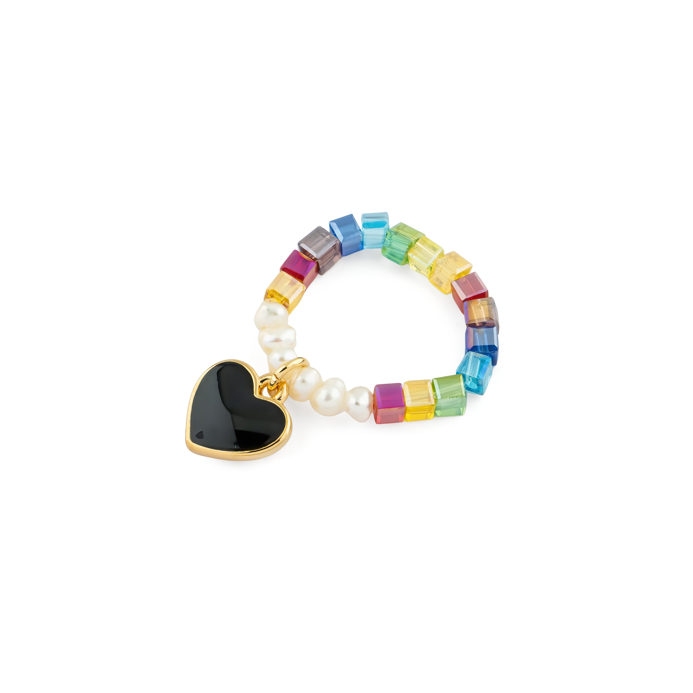 Beaded ring with a black heart