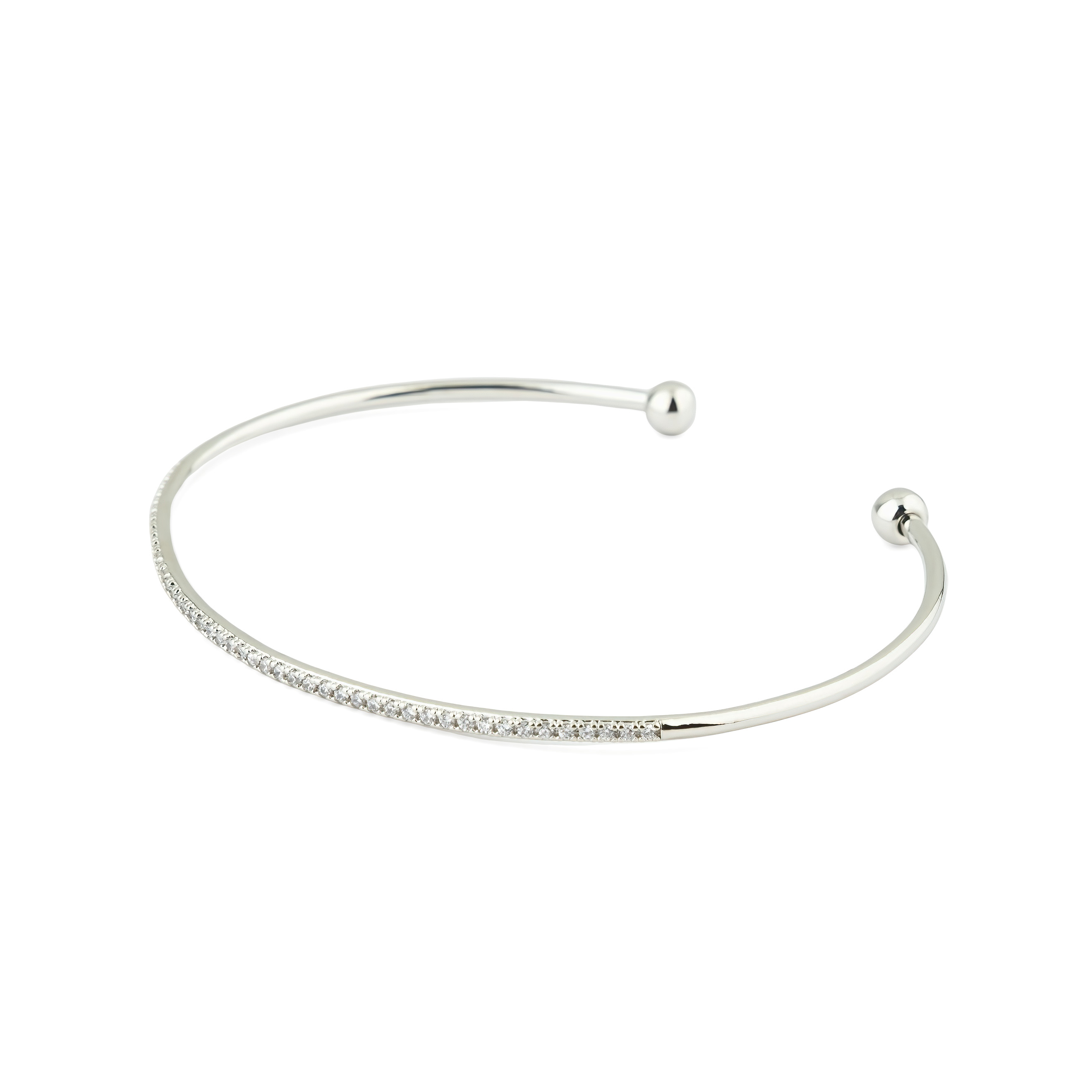 thin silver-tone bracelet with white crystals
