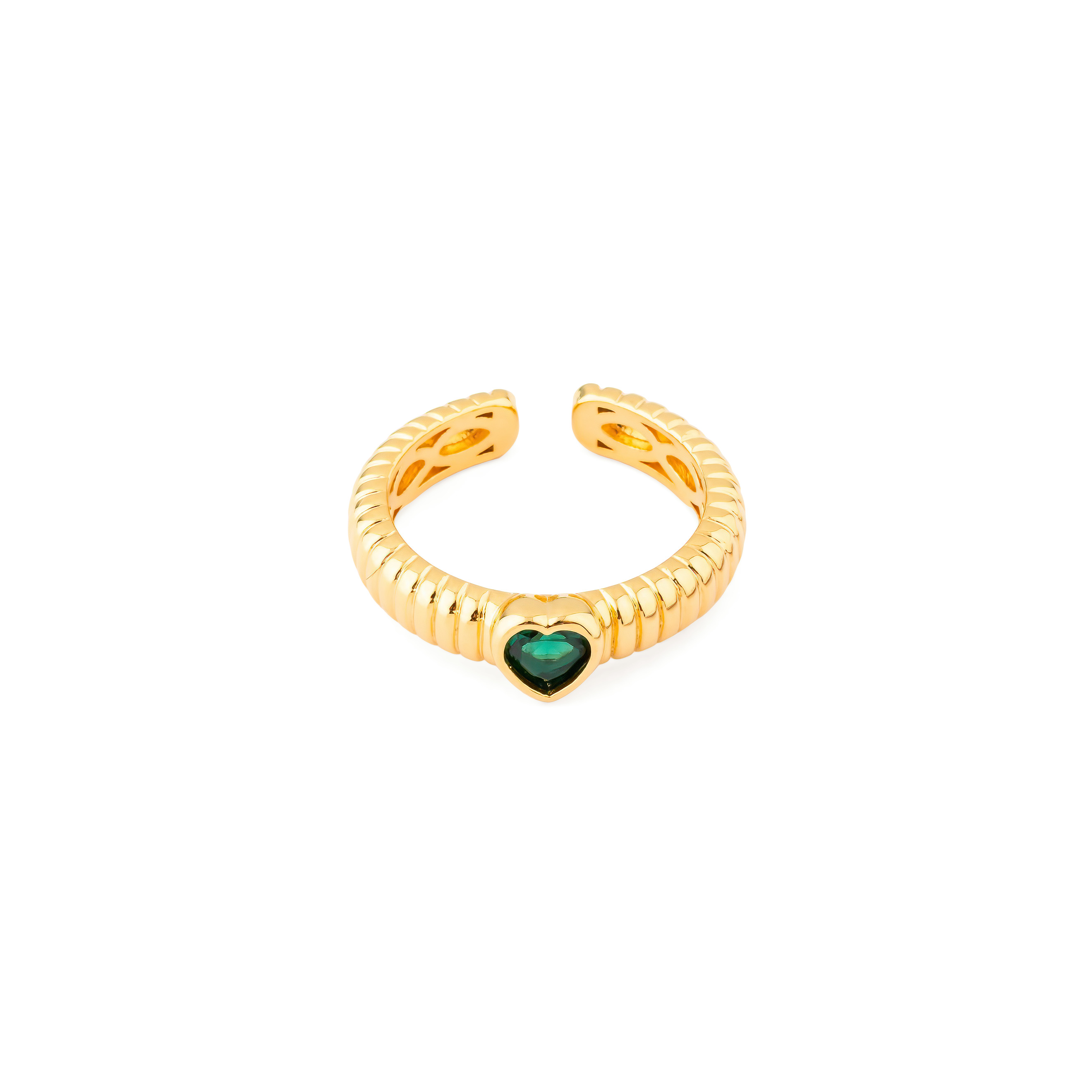 curly ring with a green heart