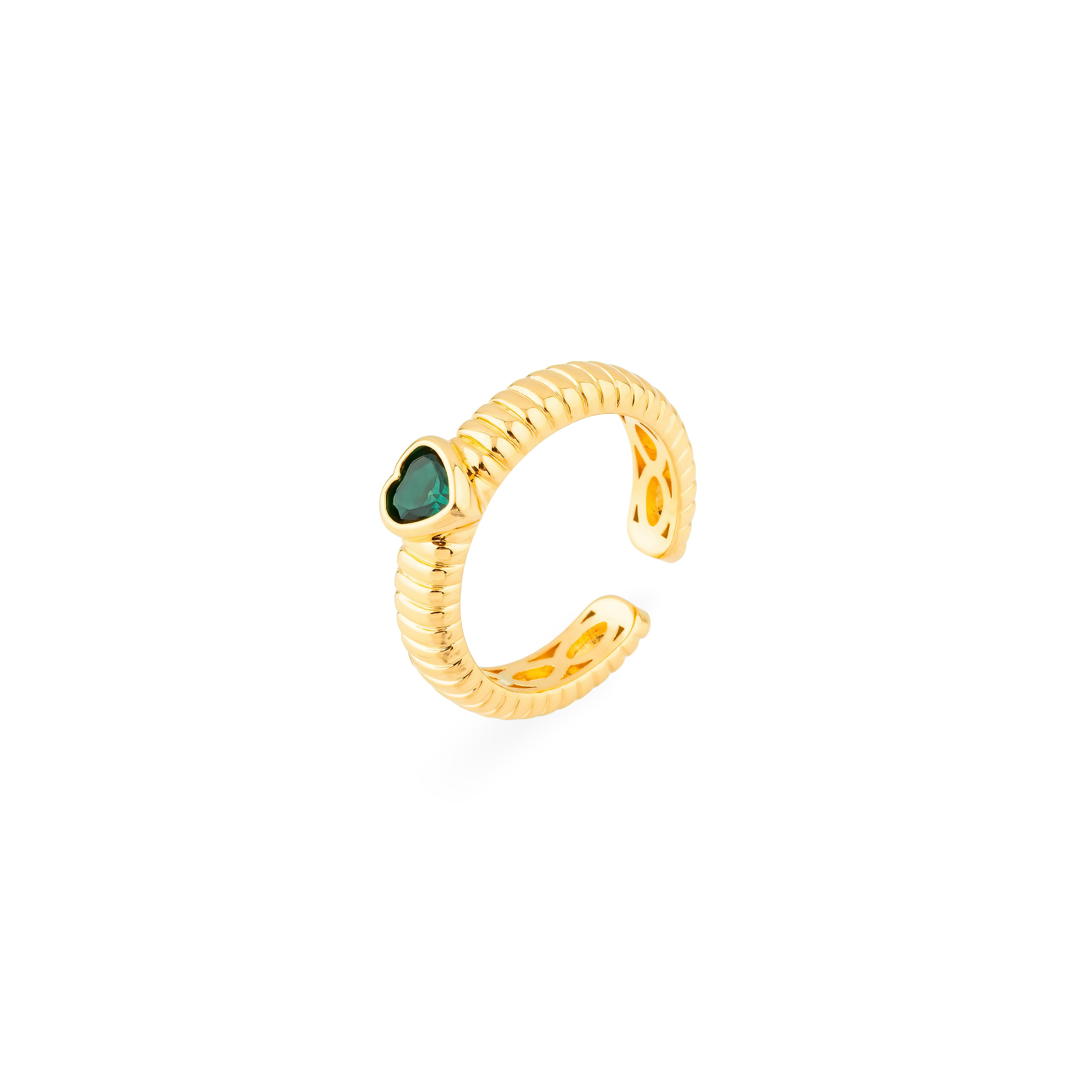 curly ring with a green heart