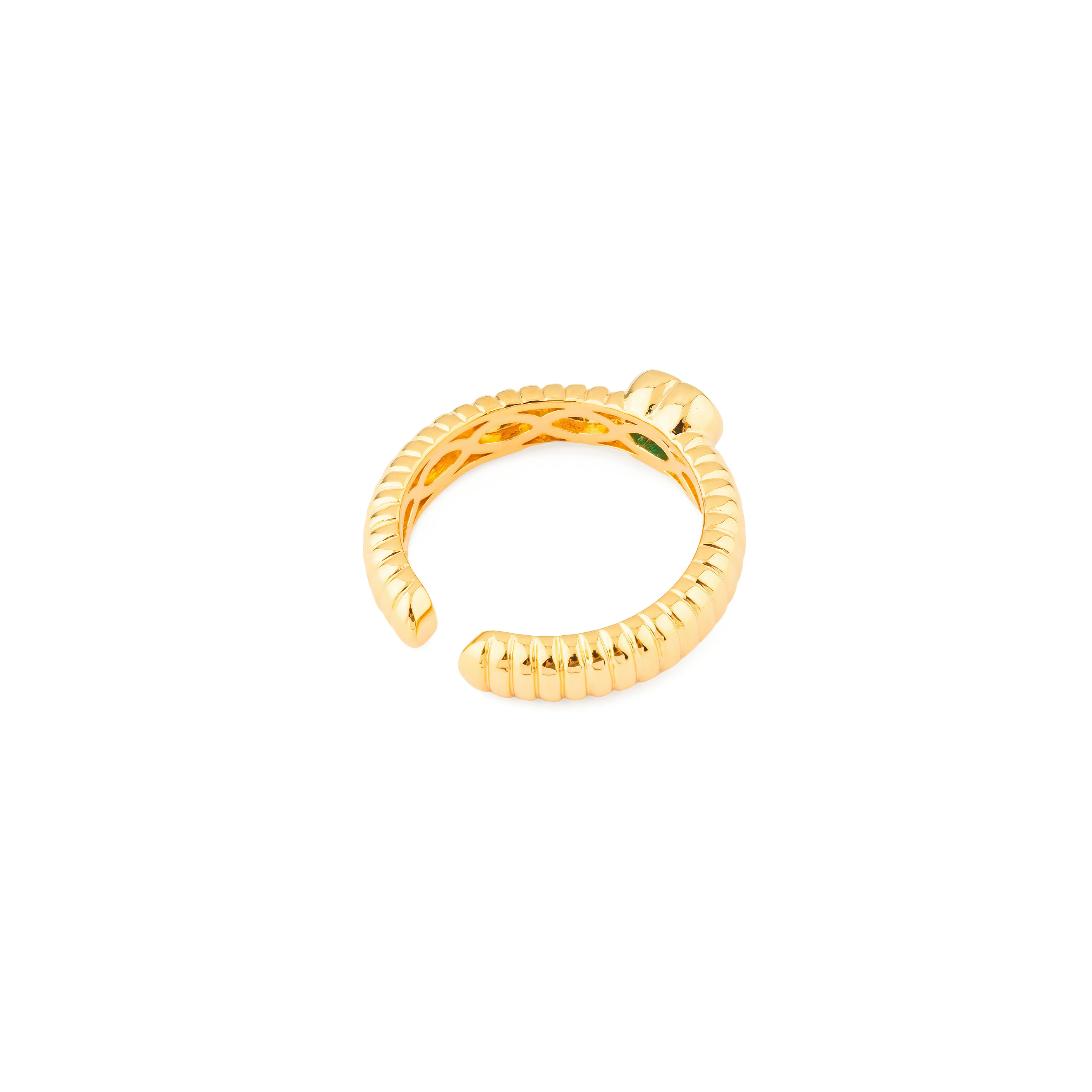 curly ring with a green heart