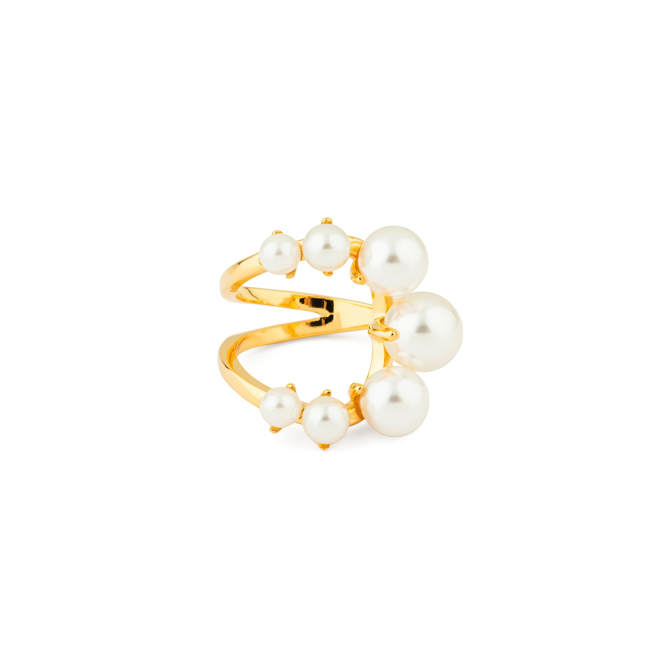 Aqua Золотистое открытое кольцо с белыми бусинами aqua серебристые серьги с розово белыми бусинами