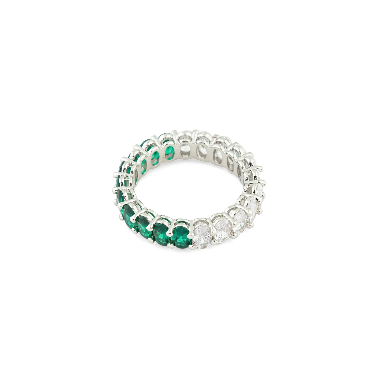 Herald Percy Серебристое кольцо с овалами белых и зеленых кристаллов herald percy серебристое многоуровневое кольцо из белых и розовых кристаллов и жемчужин