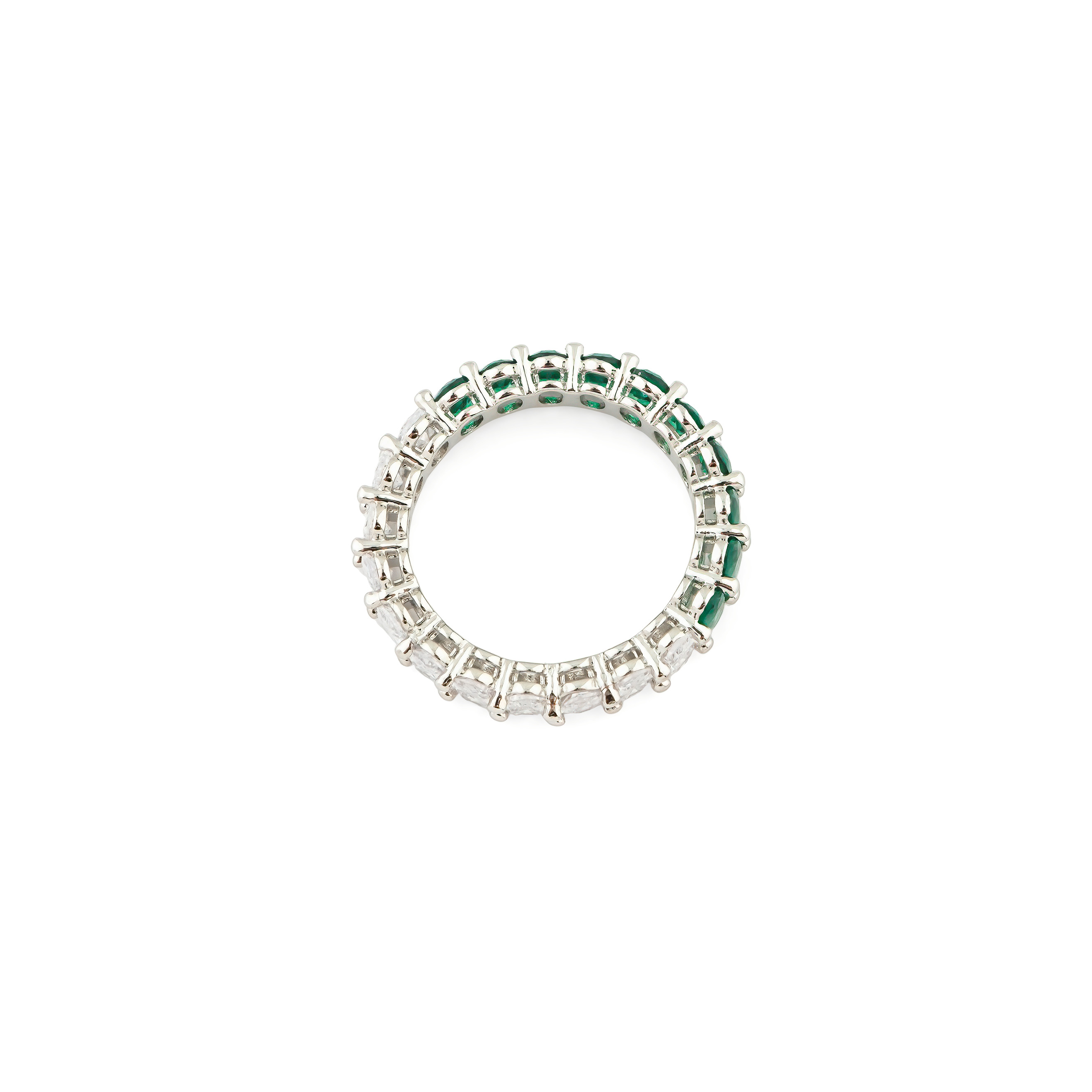 ring with ovals of white and green crystals