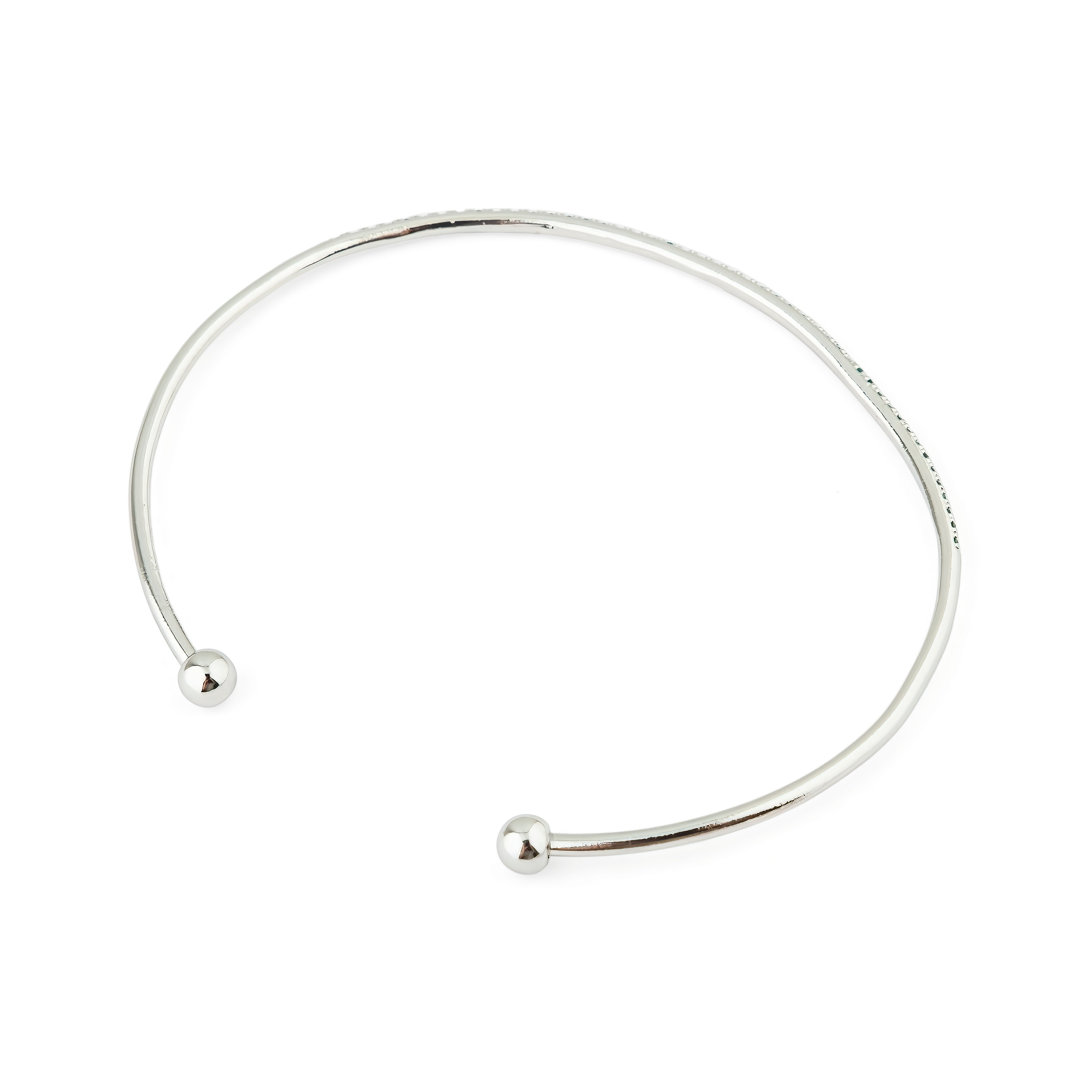 thin silver-tone bracelet with green crystals