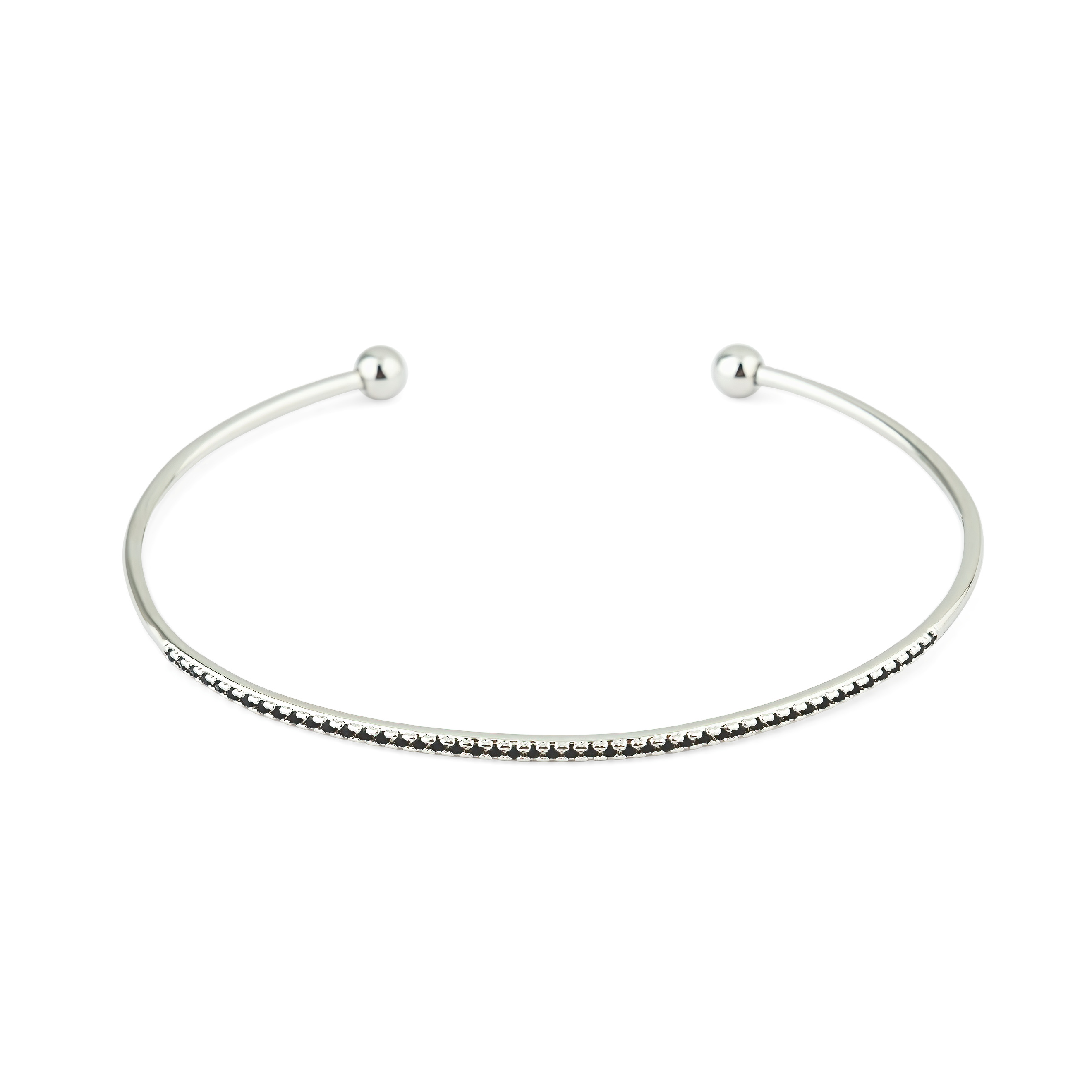 thin silver-tone bracelet with black crystals