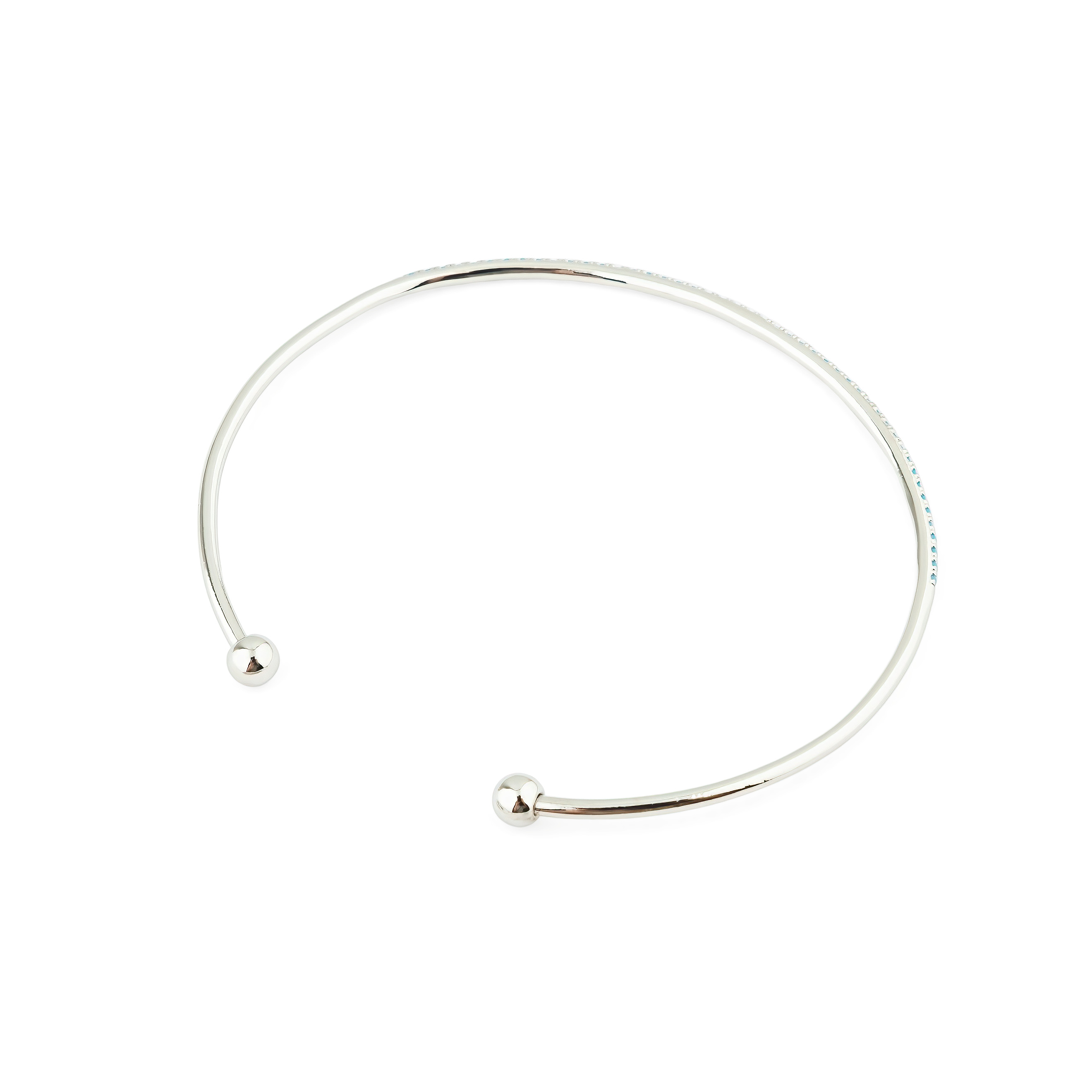 thin silver-tone bracelet with blue crystals