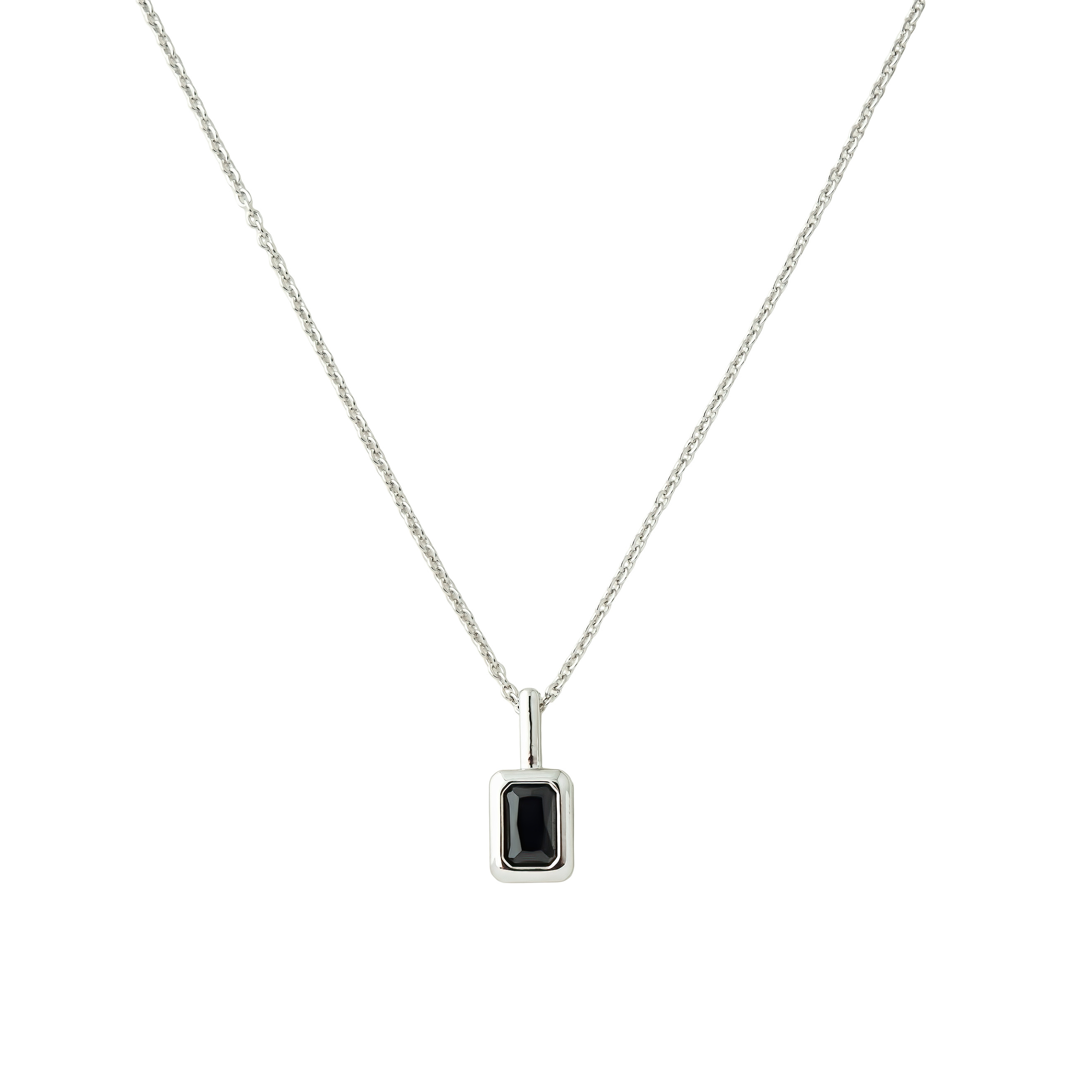 Silver chain with black crystal