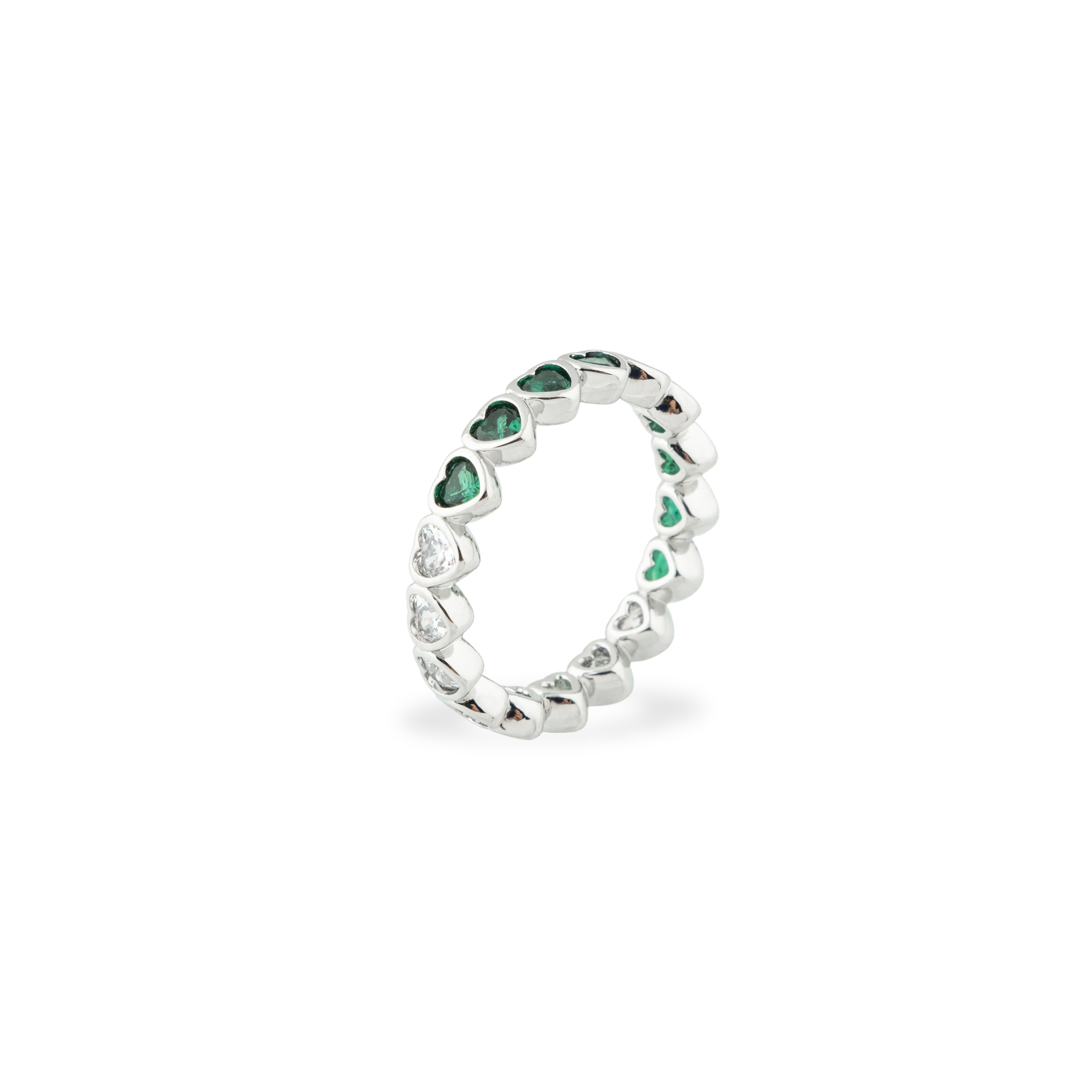 heart ring with white and green crystals