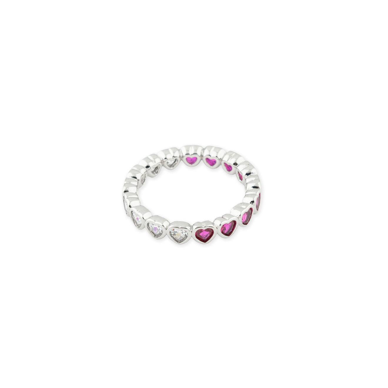 Herald Percy Серебристое кольцо из сердец с белыми и розовыми кристаллами