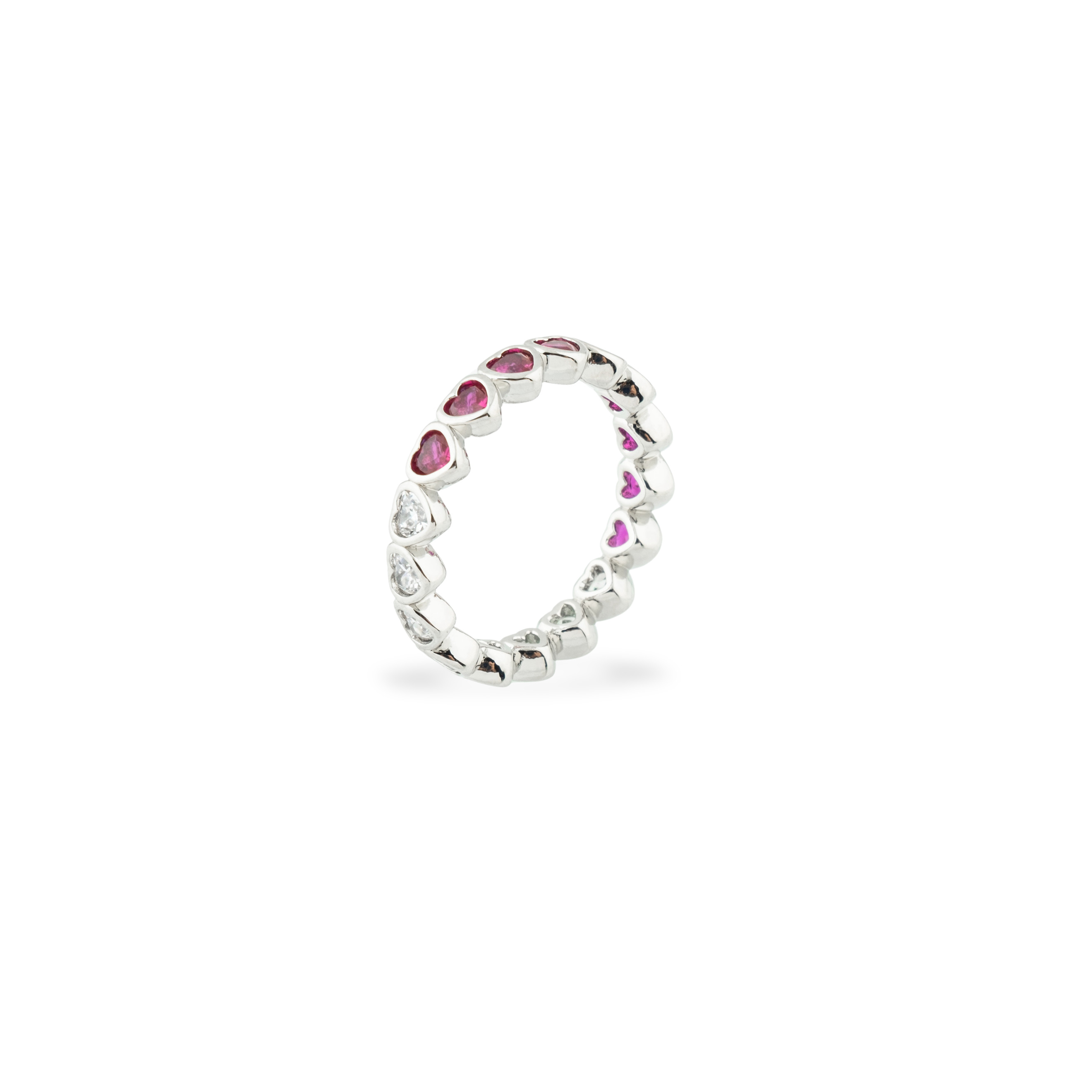 heart ring with white and pink crystals