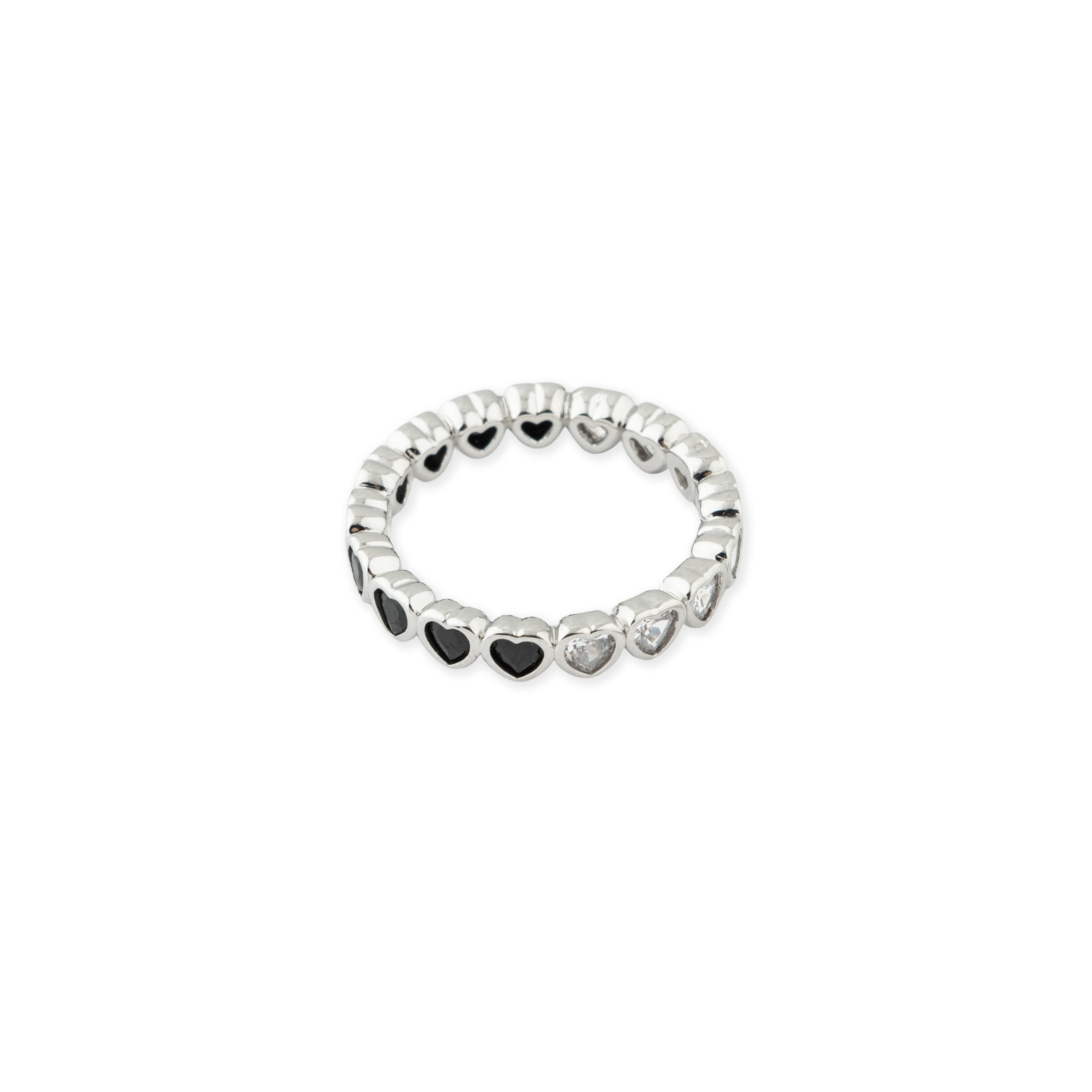 heart ring with white and black crystals
