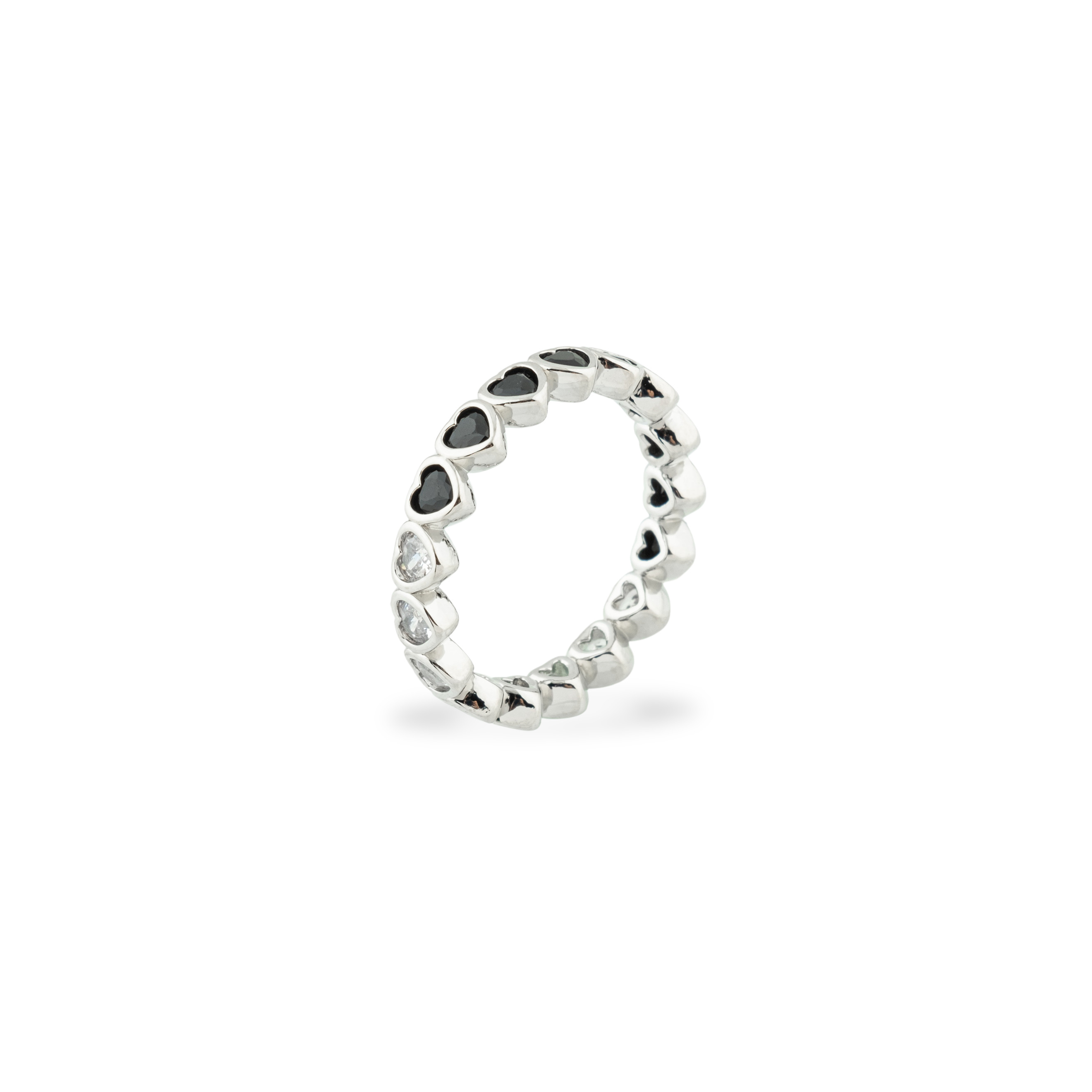 heart ring with white and black crystals