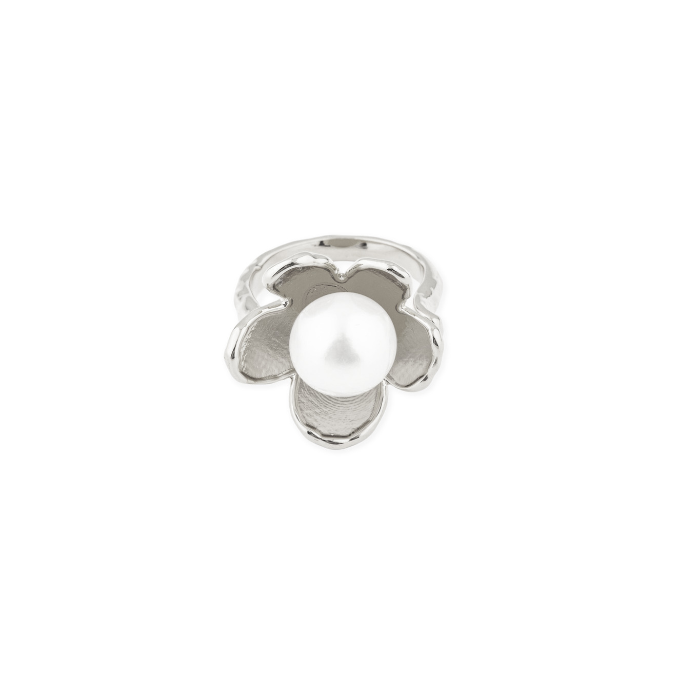 Aqua Серебристое кольцо-цветок с белой бусиной aqua двойное серебристое кольцо из шариков