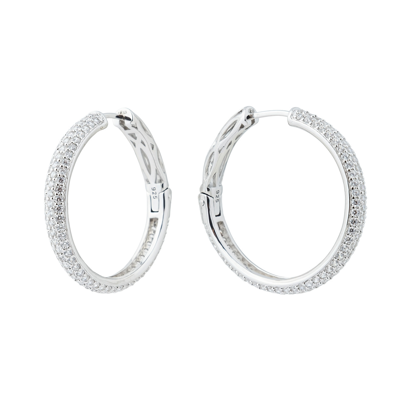 Holy Silver Серебристые серьги-кольца, покрытые белыми кристаллами фотографии