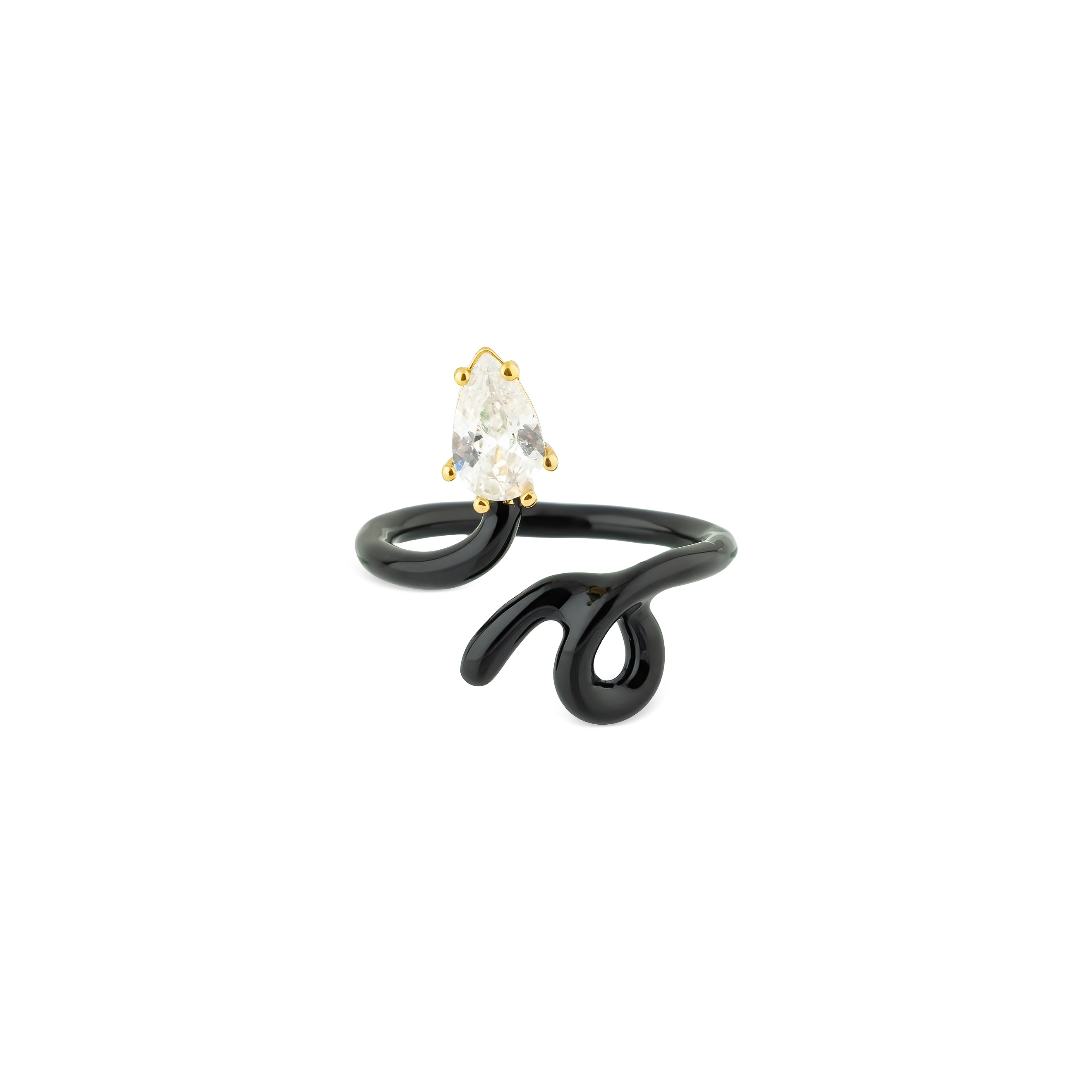 calligraphy black ring with crystal
