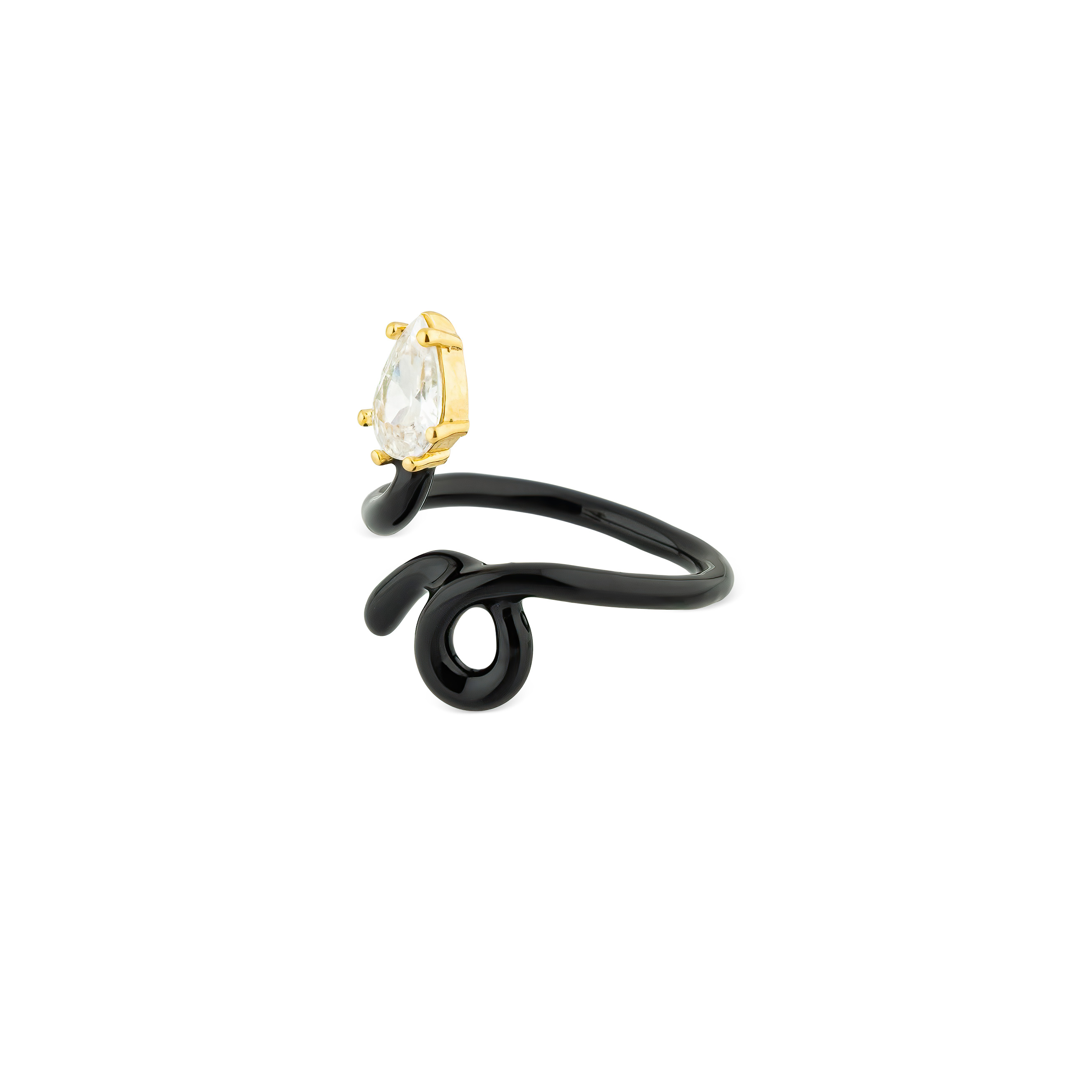 calligraphy black ring with crystal