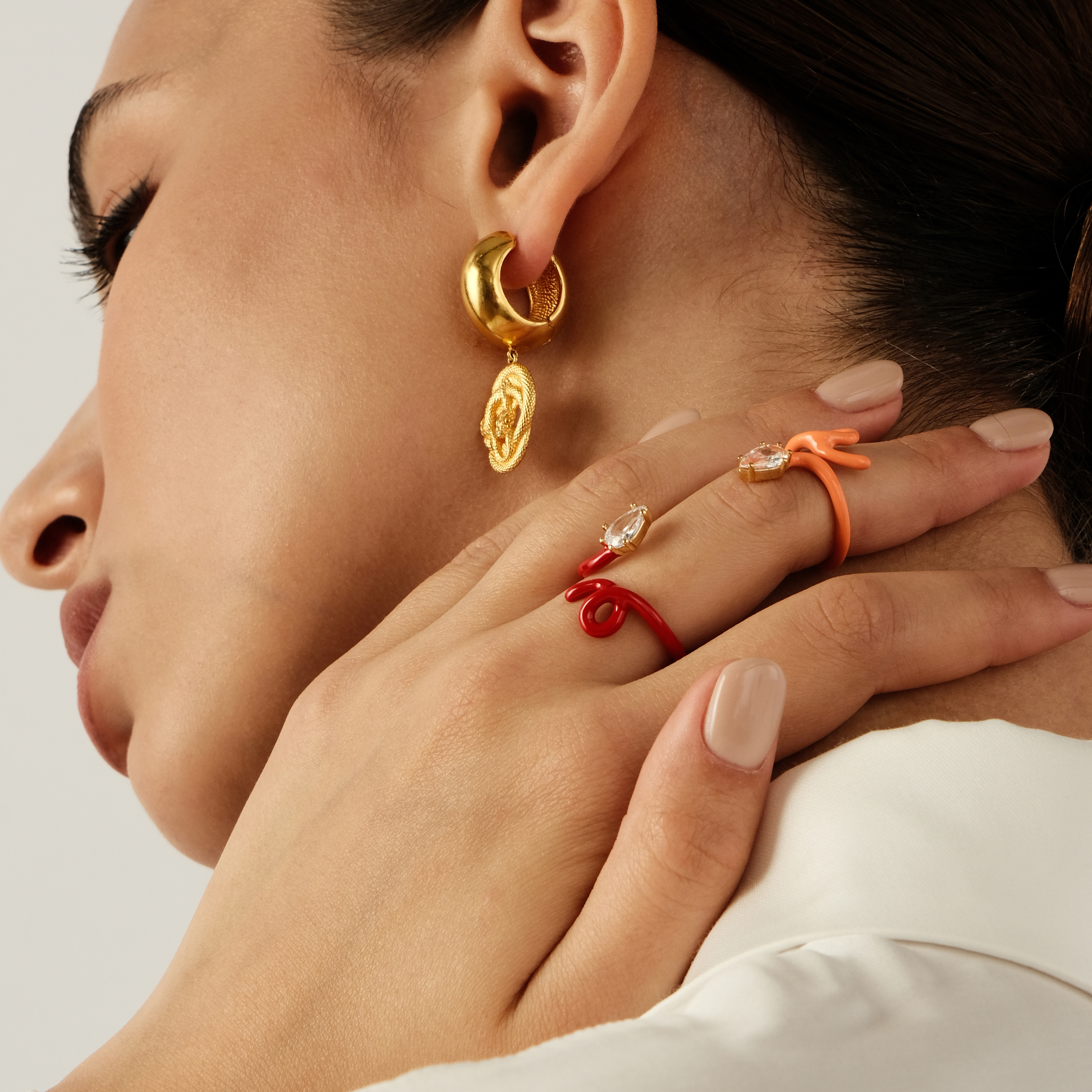 calligraphy orange ring with crystal