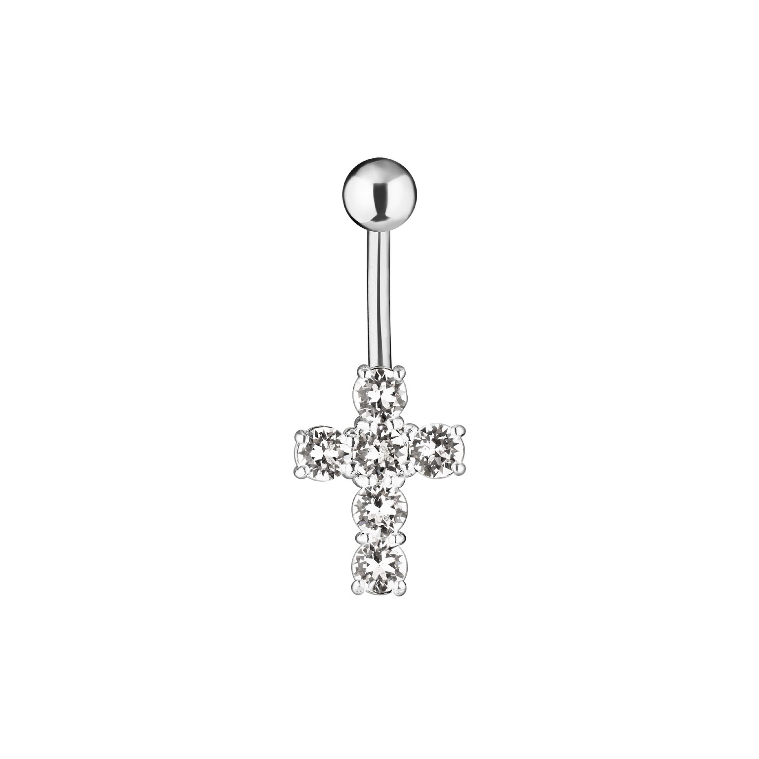 Barbell in the navel Cross with stones 10 mm long made of steel