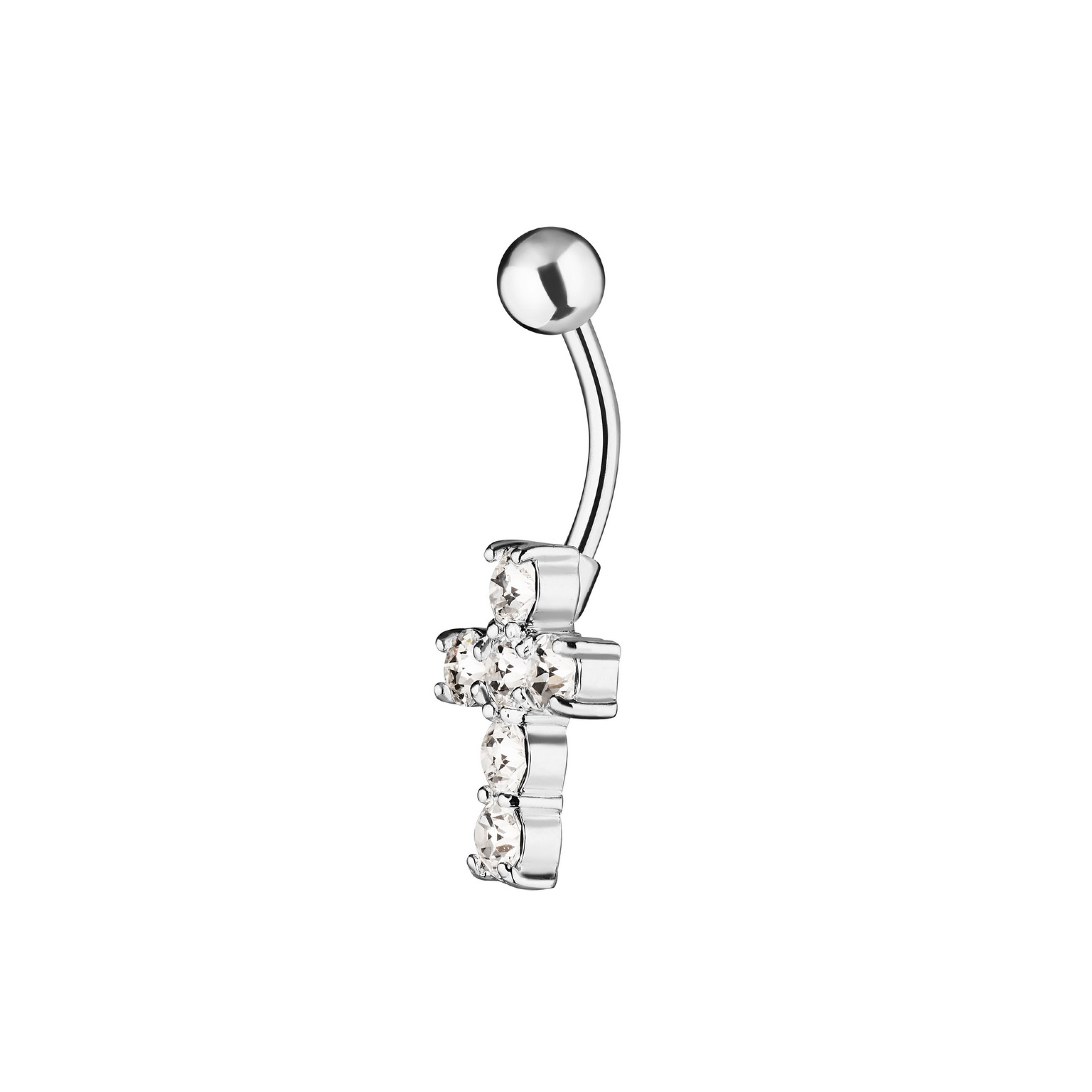 Barbell in the navel Cross with stones 10 mm long made of steel