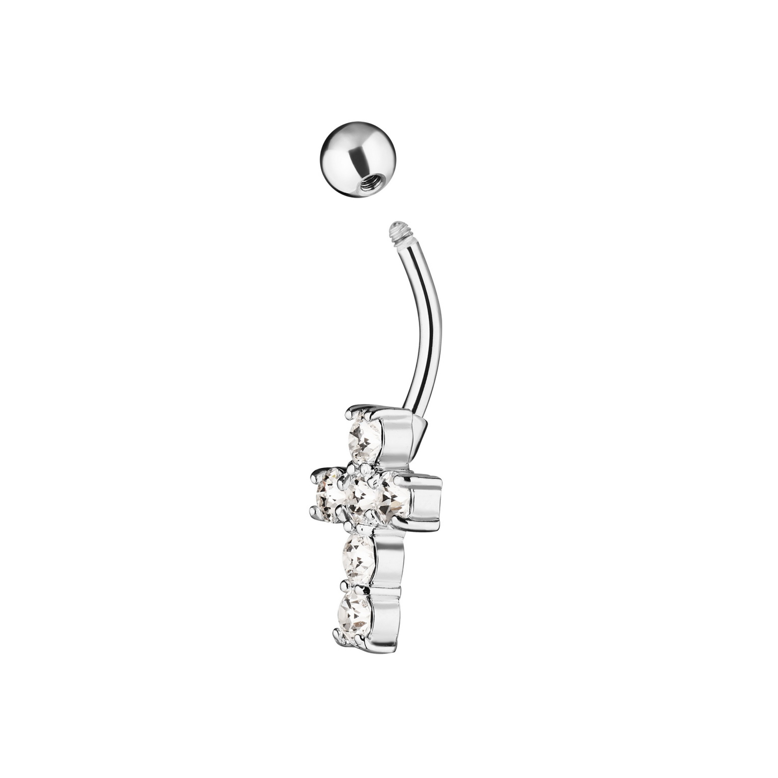 Barbell in the navel Cross with stones 10 mm long made of steel