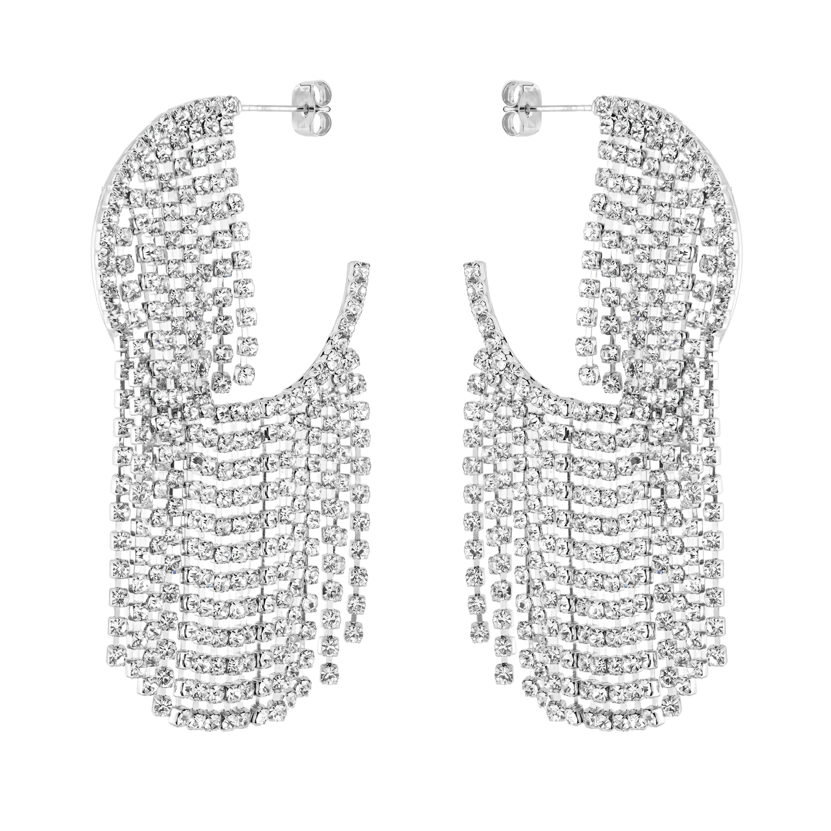 Circle Earrings with Crystal Pendants