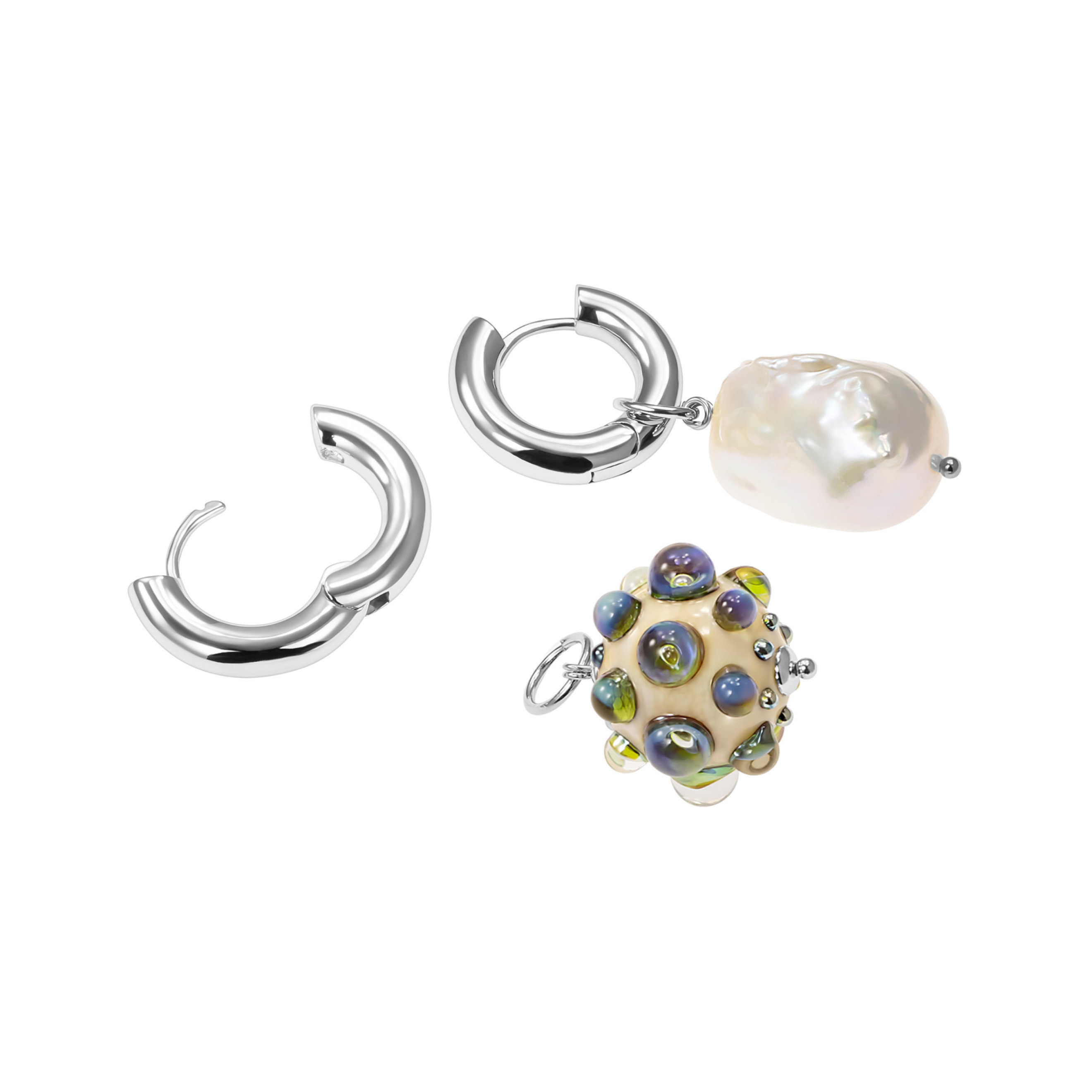 green Murano bead and pearl earrings