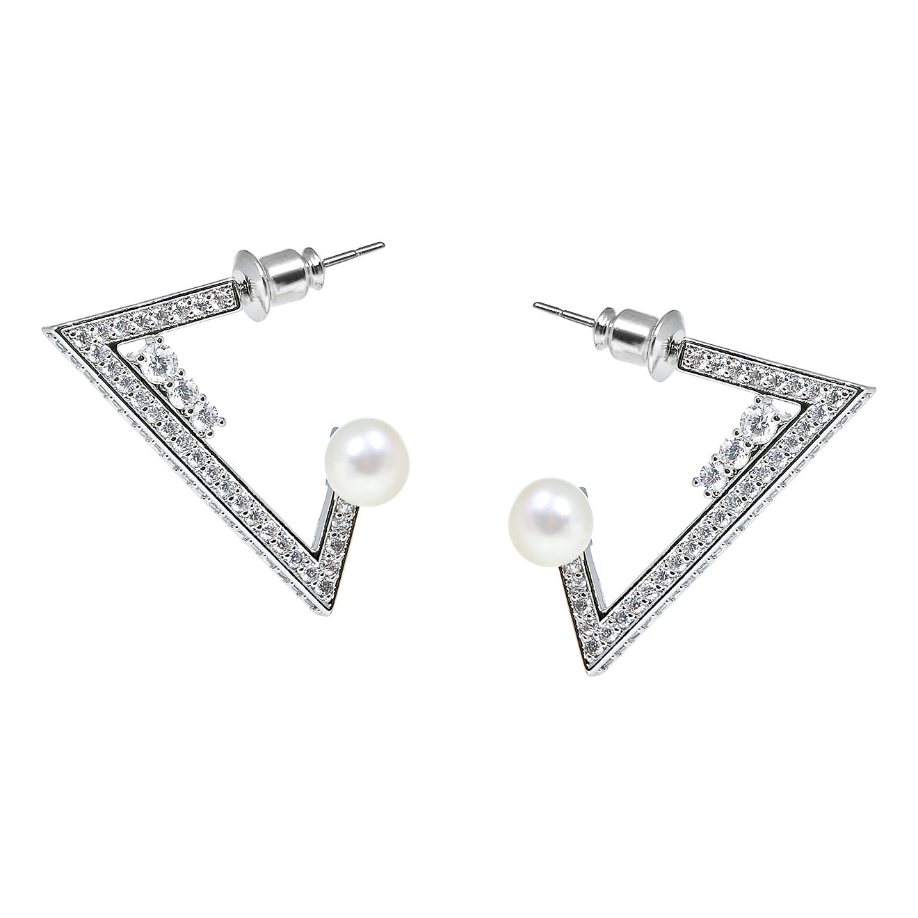 triangle earrings with crystals and pearls