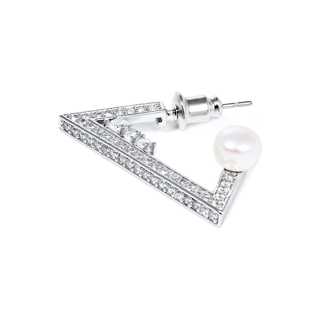 triangle earrings with crystals and pearls