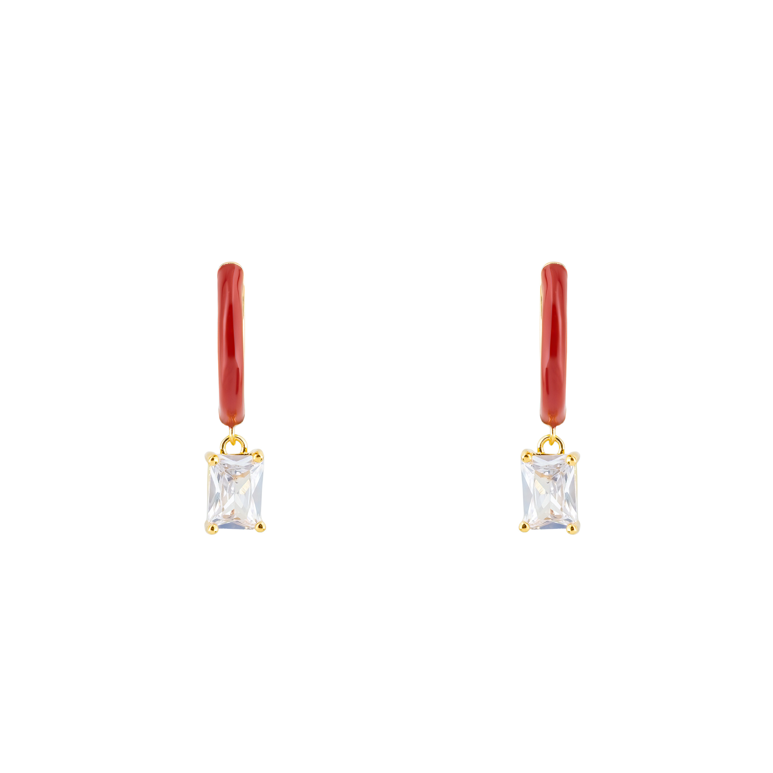 gold-tone enamel earrings with a baguette cut pendant