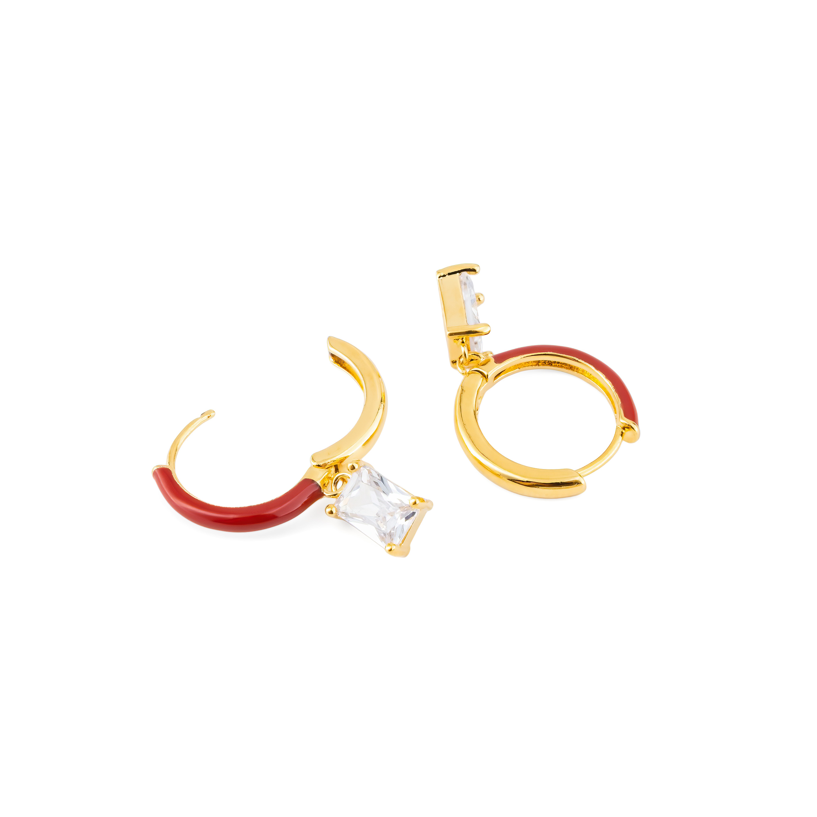 gold-tone enamel earrings with a baguette cut pendant