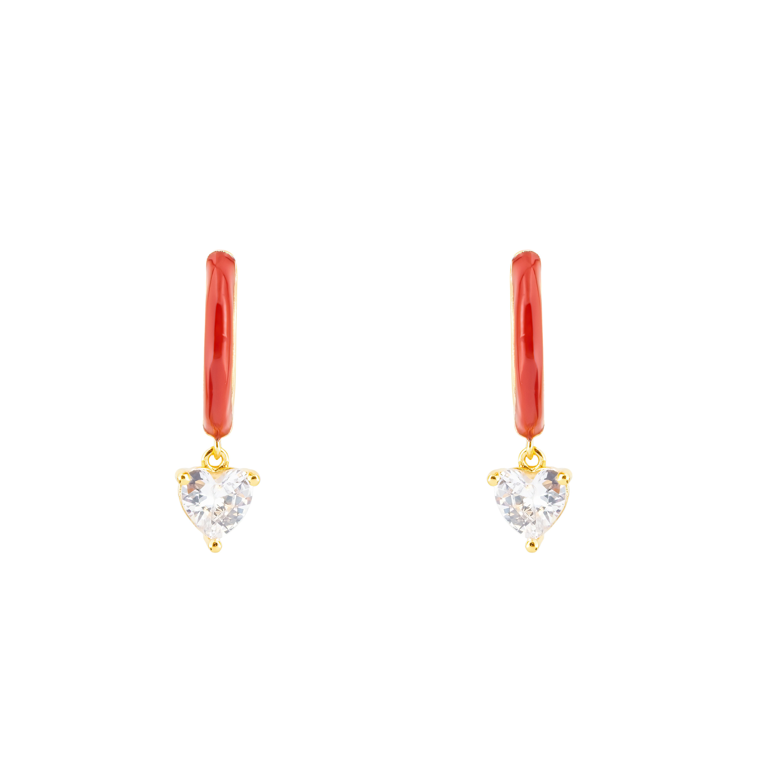 gold-tone enamel earrings with a heart pendan