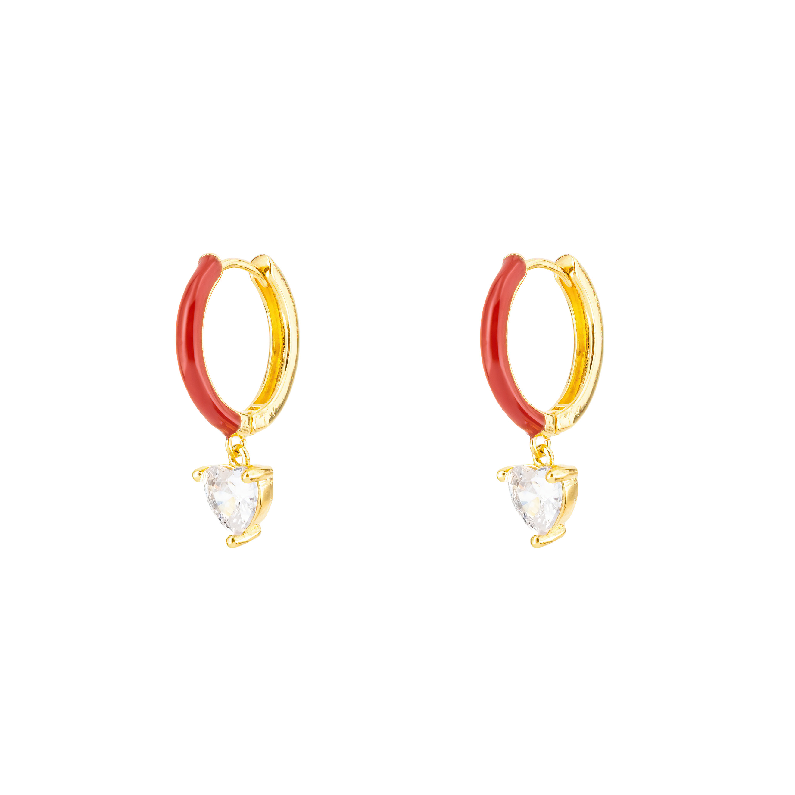 gold-tone enamel earrings with a heart pendan