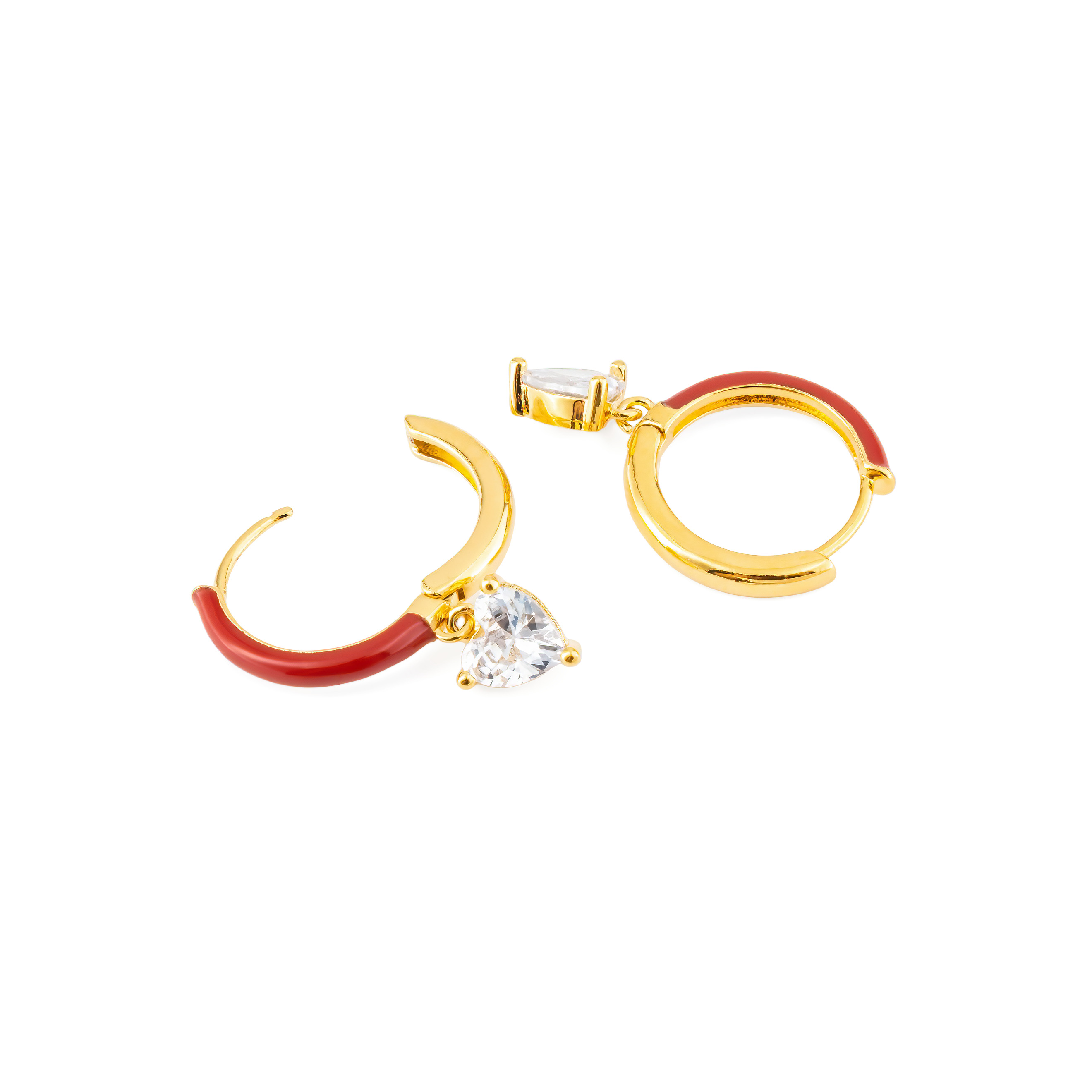 gold-tone enamel earrings with a heart pendan