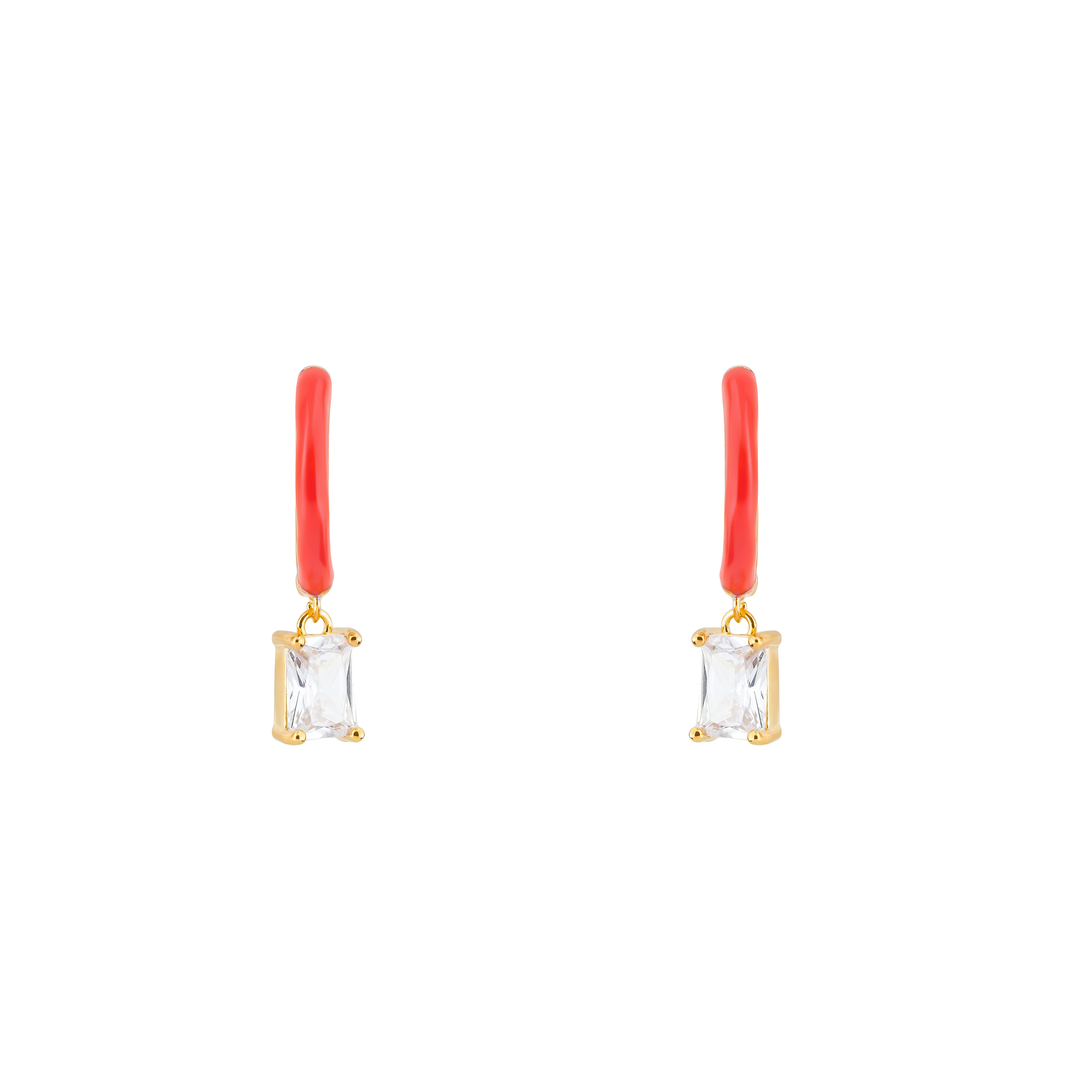 gold-tone enamel earrings with a baguette cut pendant