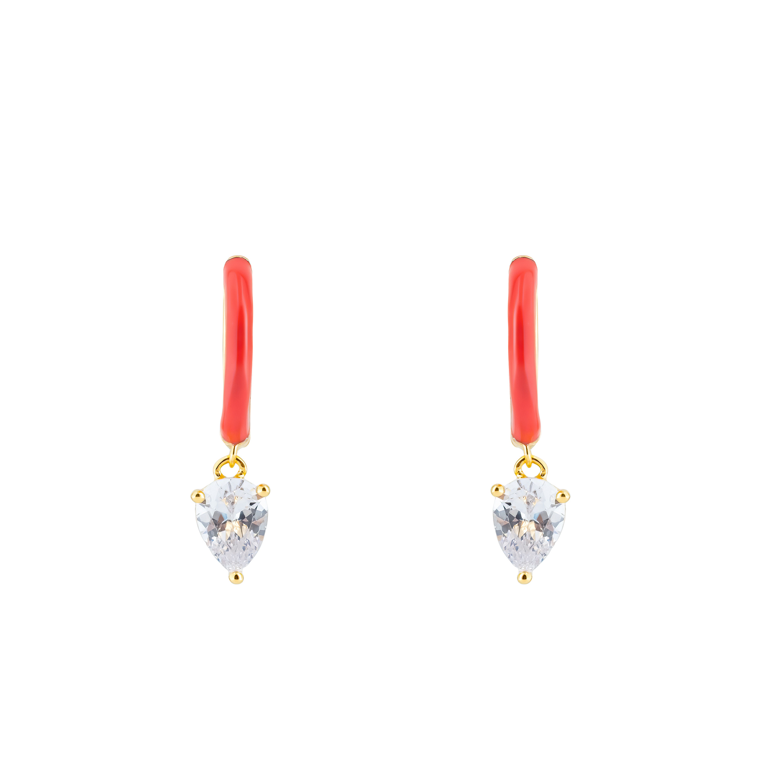 gold-tone enamel earrings with an oval cut pendant
