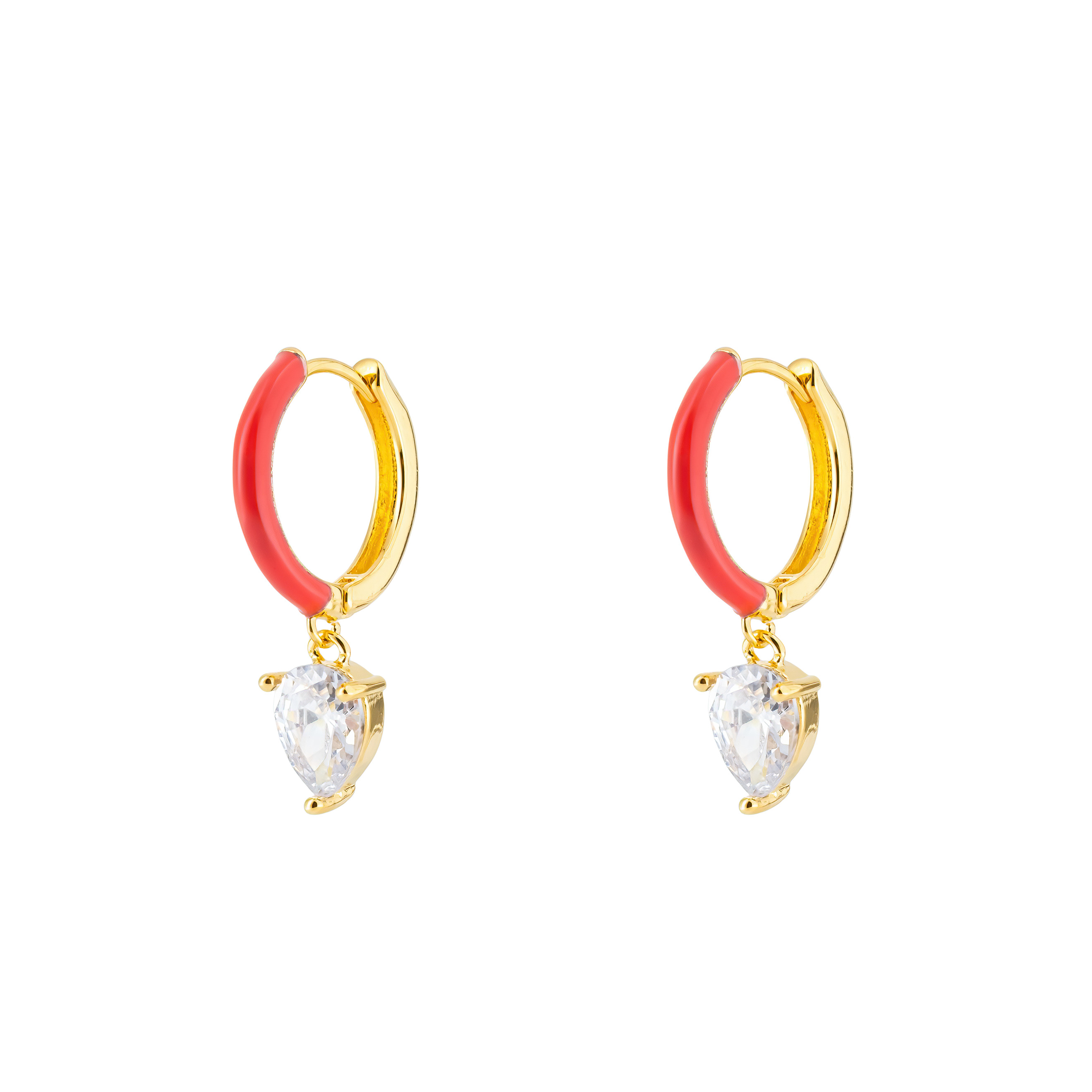 gold-tone enamel earrings with an oval cut pendant