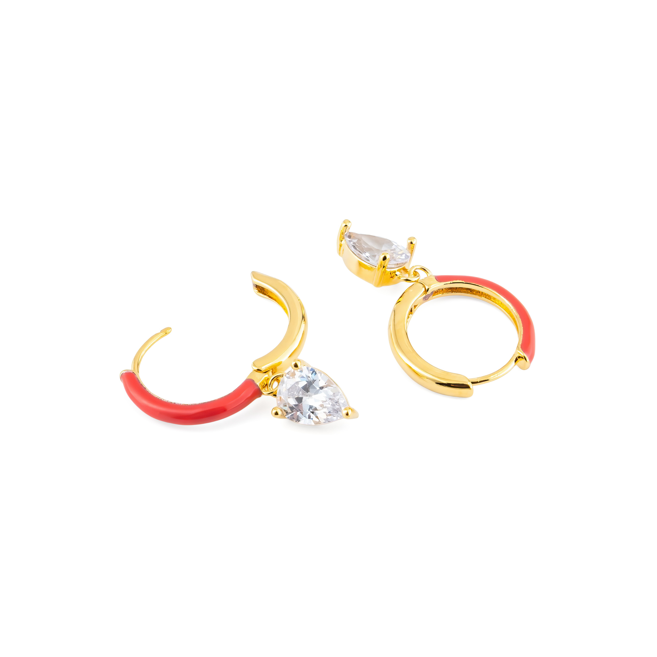 gold-tone enamel earrings with an oval cut pendant