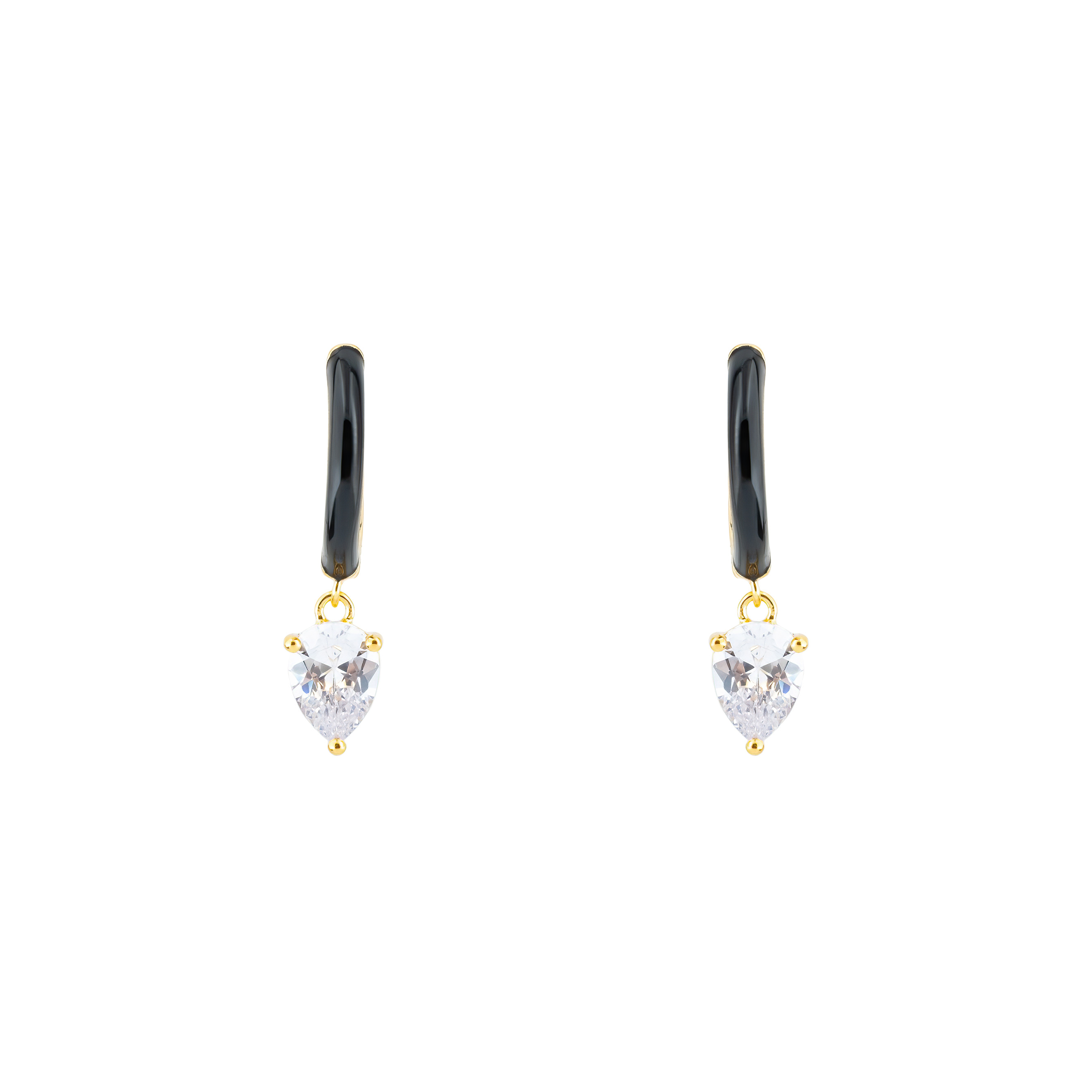 gold-tone enamel earrings with an oval cut pendant